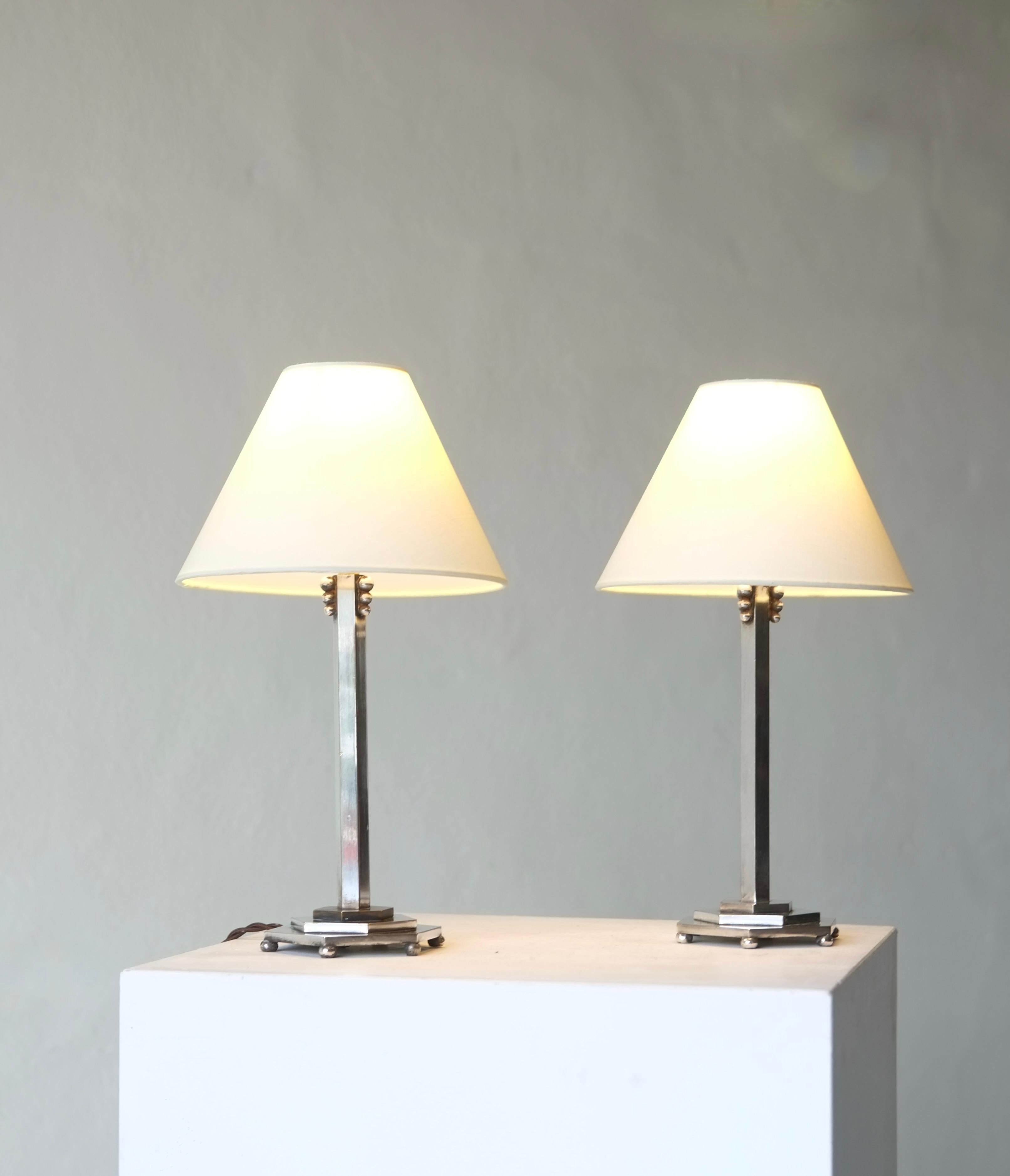 Metal Pair Of Art Deco Table Lamps