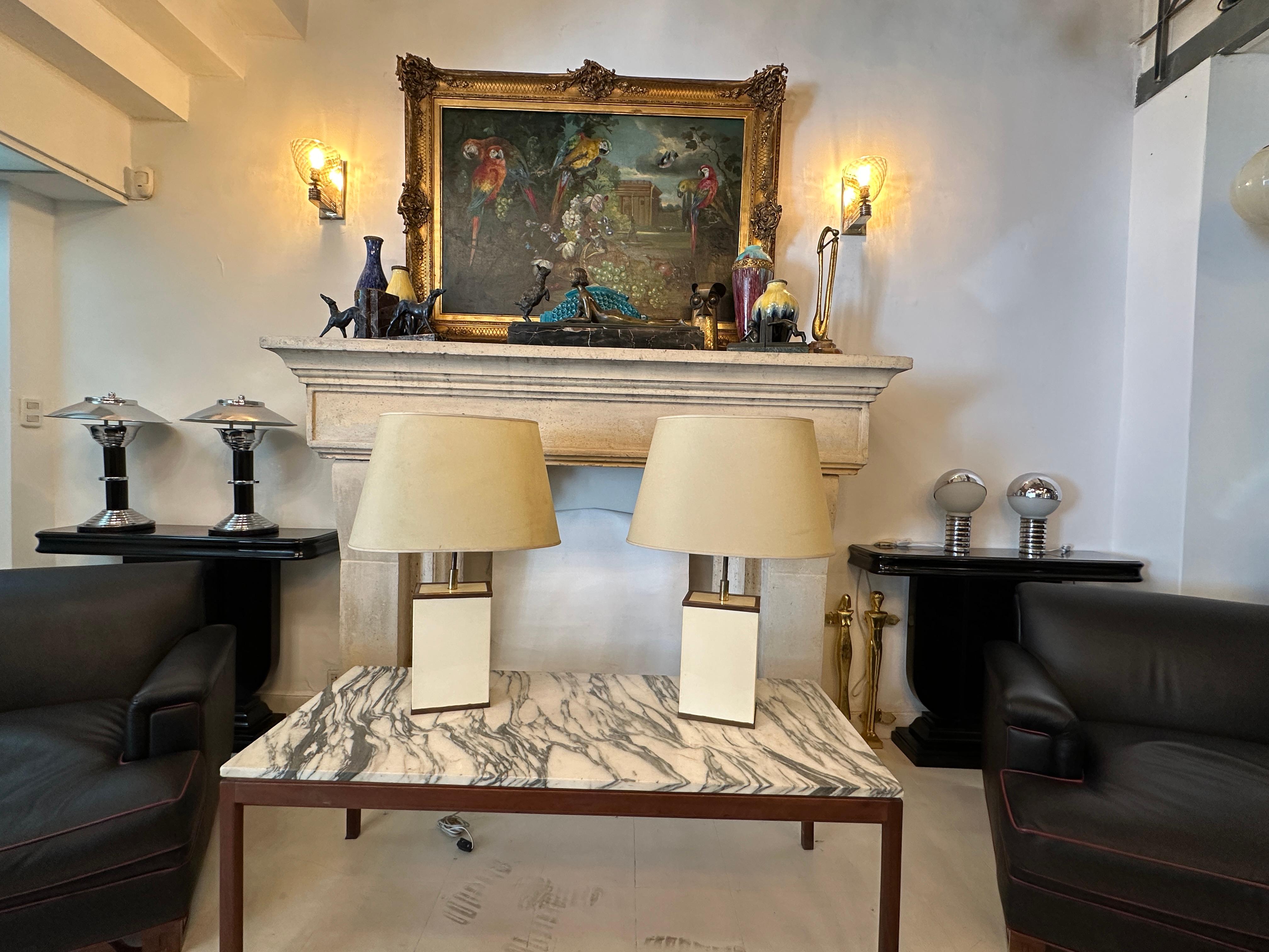 Paire de lampes de table Art déco en bronze, France, 1940 en vente 9