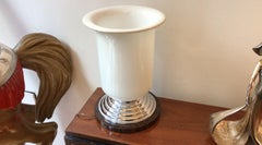 Pair of Art Deco Table Lamps in chrome and Murano , Italian, 1930