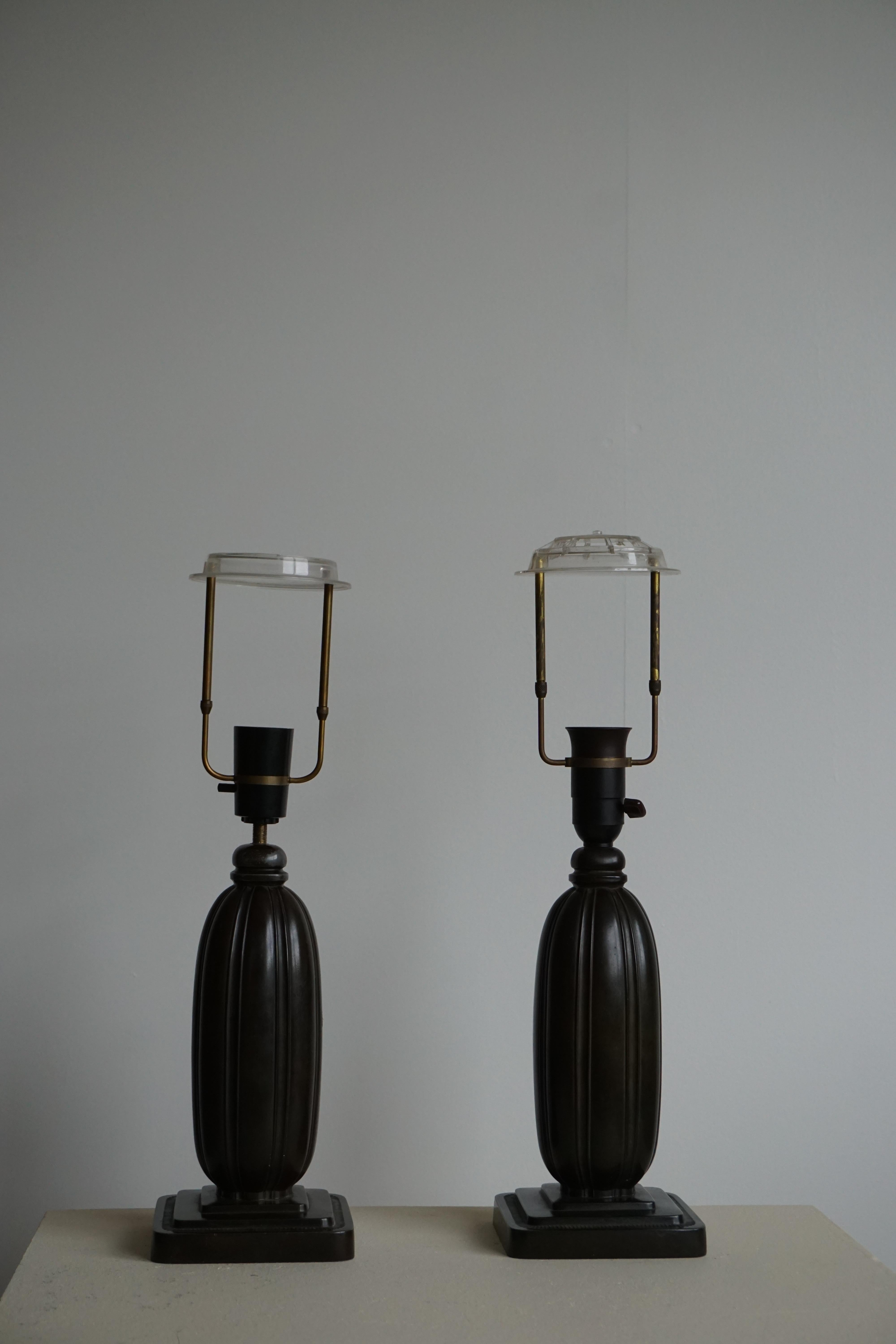 Pair of Art Deco Table Lamps in Disko Metal by Just Andersen, Model 1859, 1920s In Good Condition In Odense, DK
