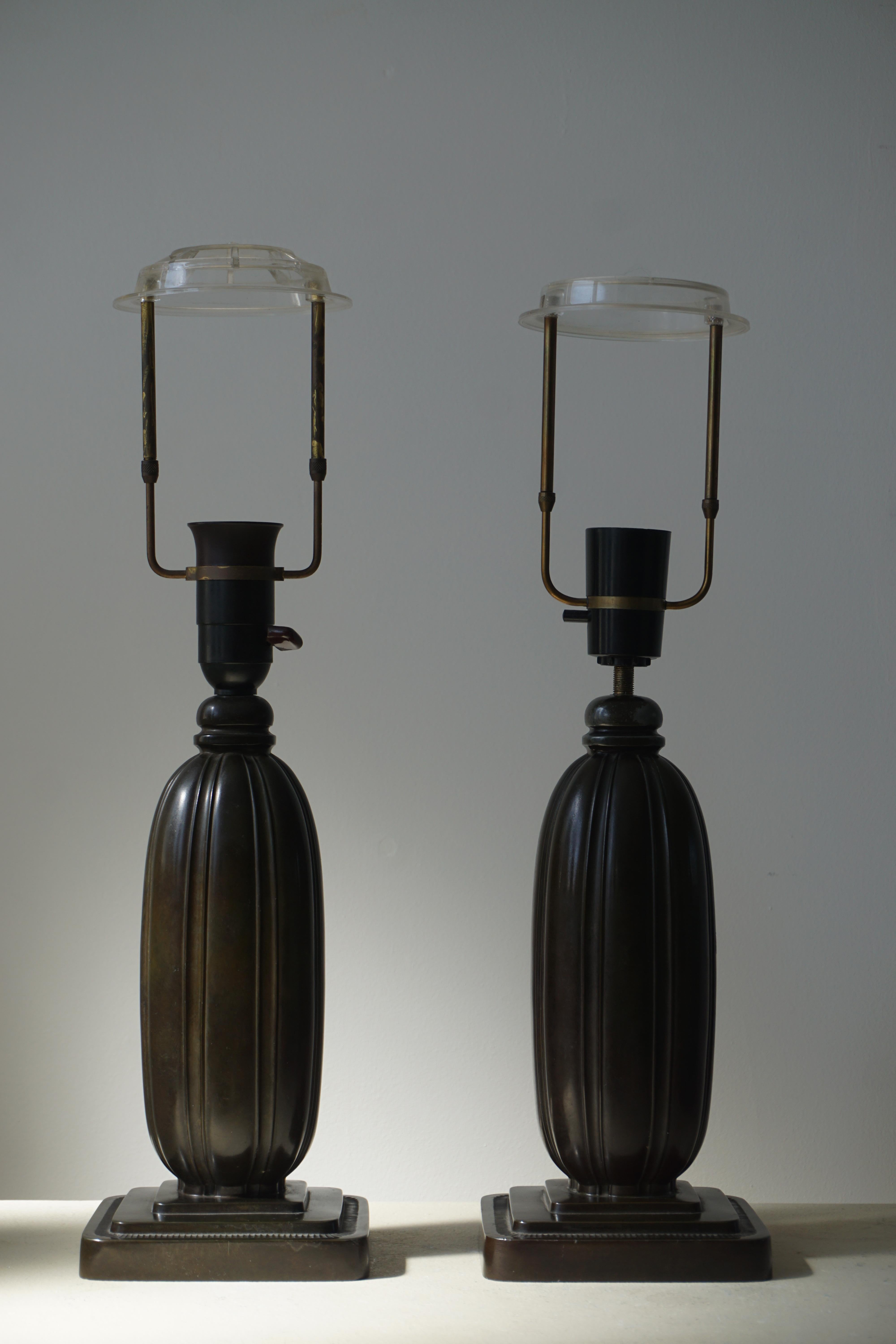 Danish Pair of Art Deco Table Lamps in Disko Metal by Just Andersen, Model 1859, 1920s