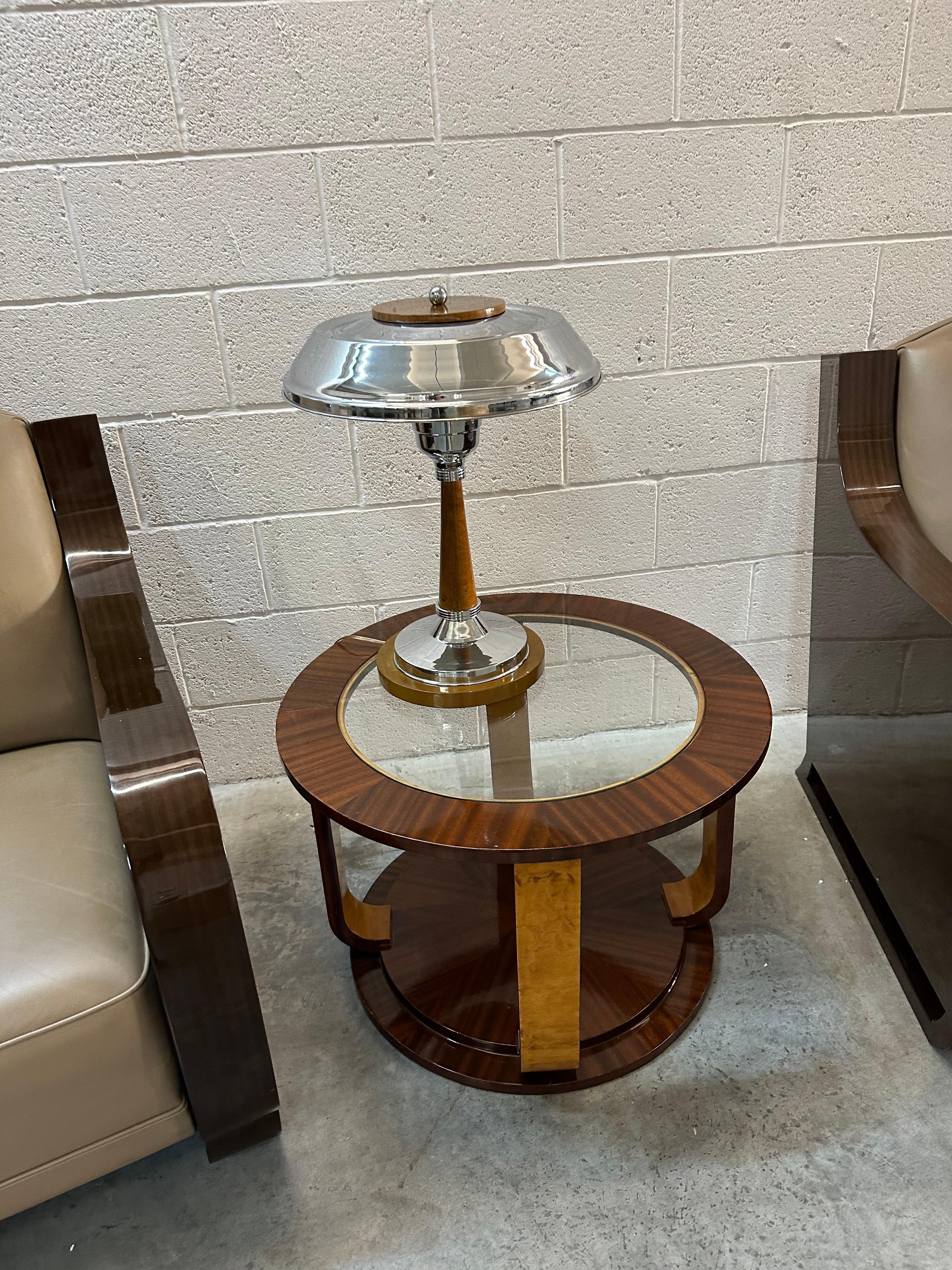 Pair of Art Deco Table Lamps in wood and chrome, 1920, France For Sale 5