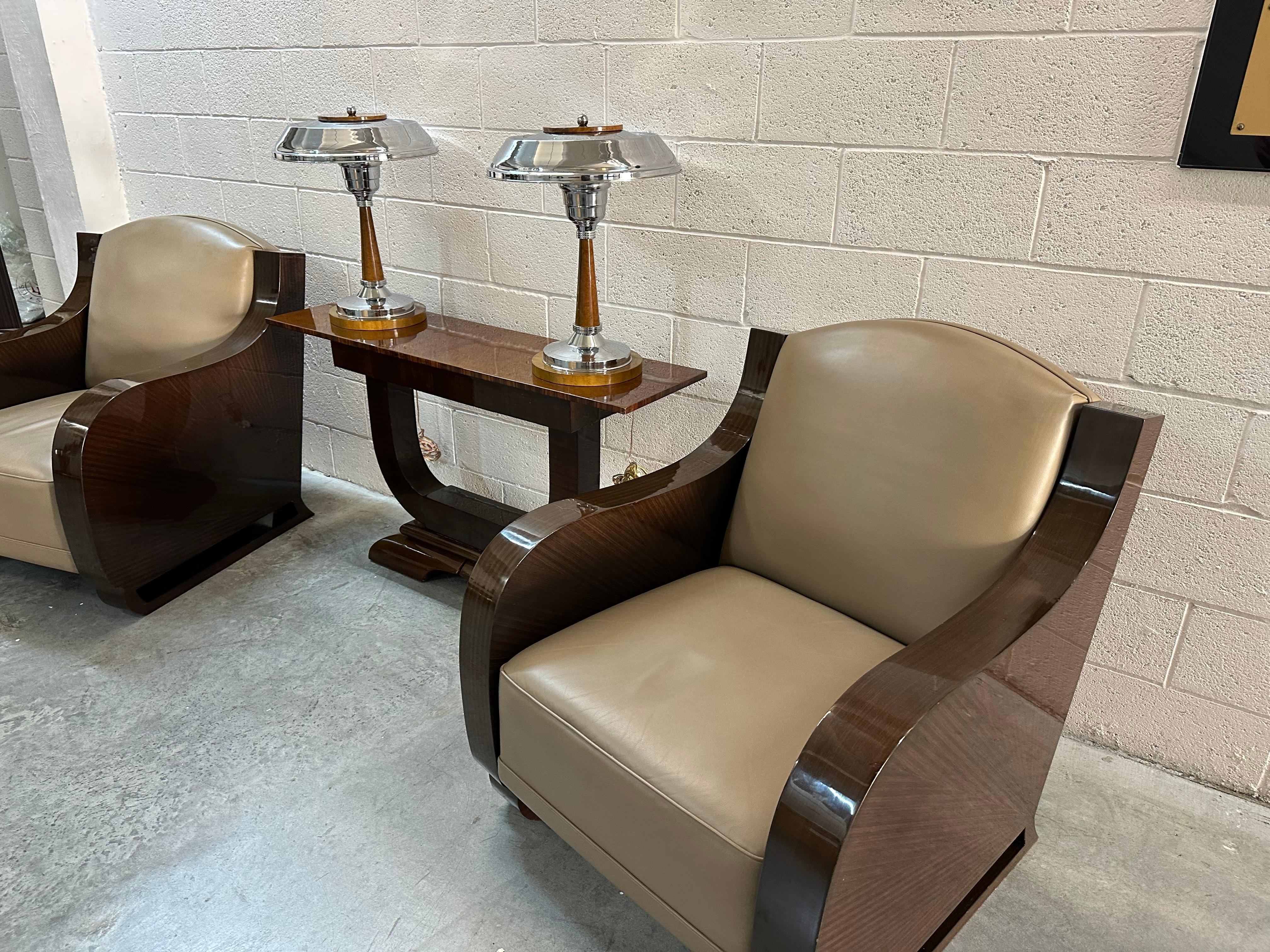 Pair of Art Deco Table Lamps in wood and chrome, 1920, France For Sale 8