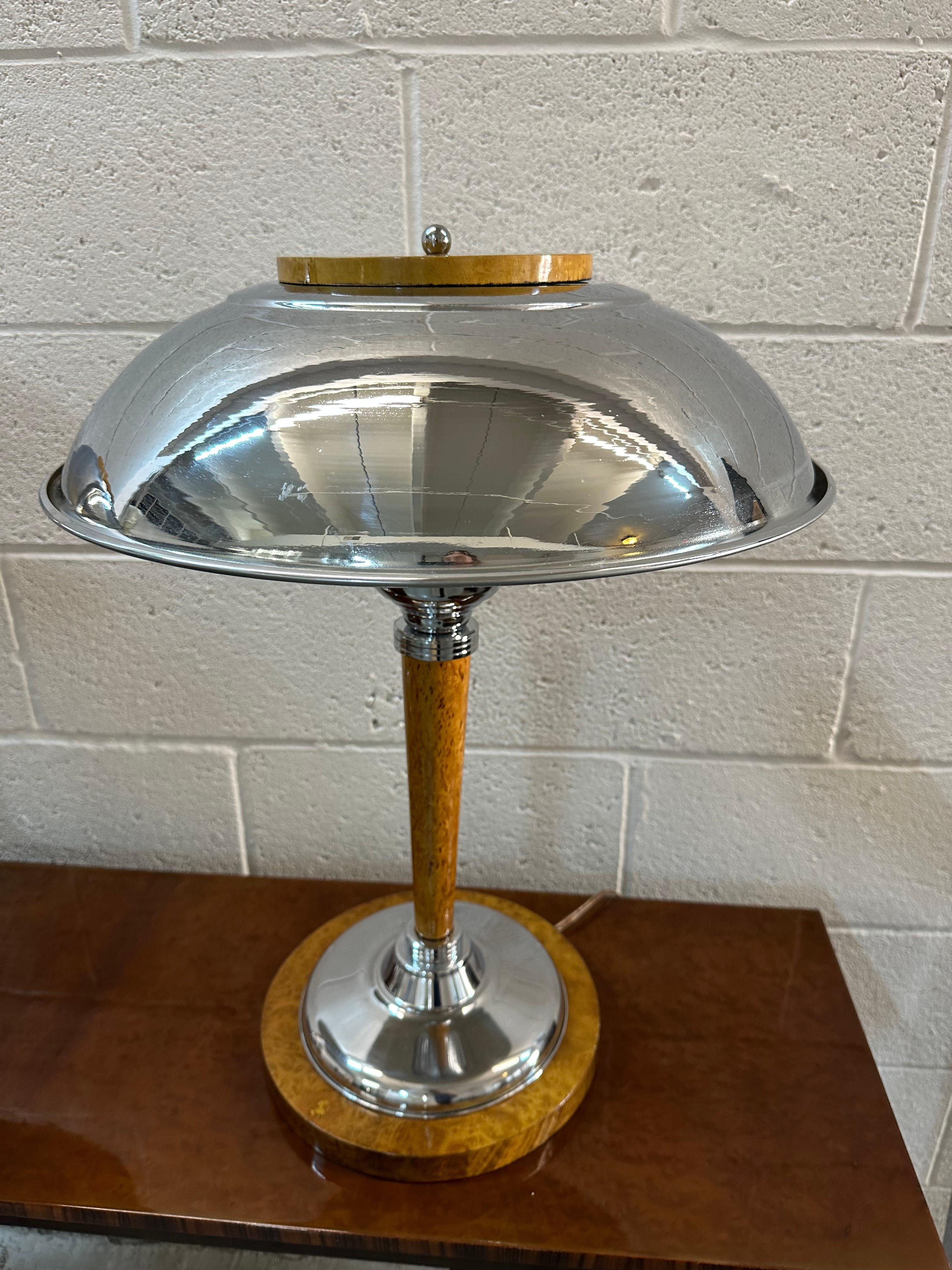 Pair of Art Deco Table Lamps in wood and chrome, 1920, France For Sale 7