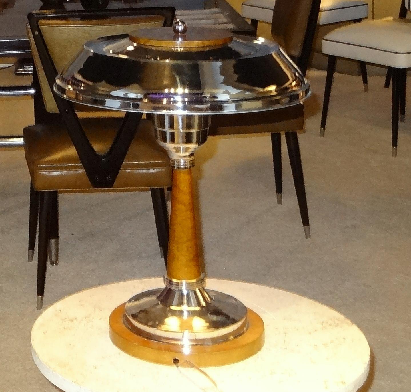 Pair of Art Deco Table Lamps in wood and chrome, 1920, France For Sale 10