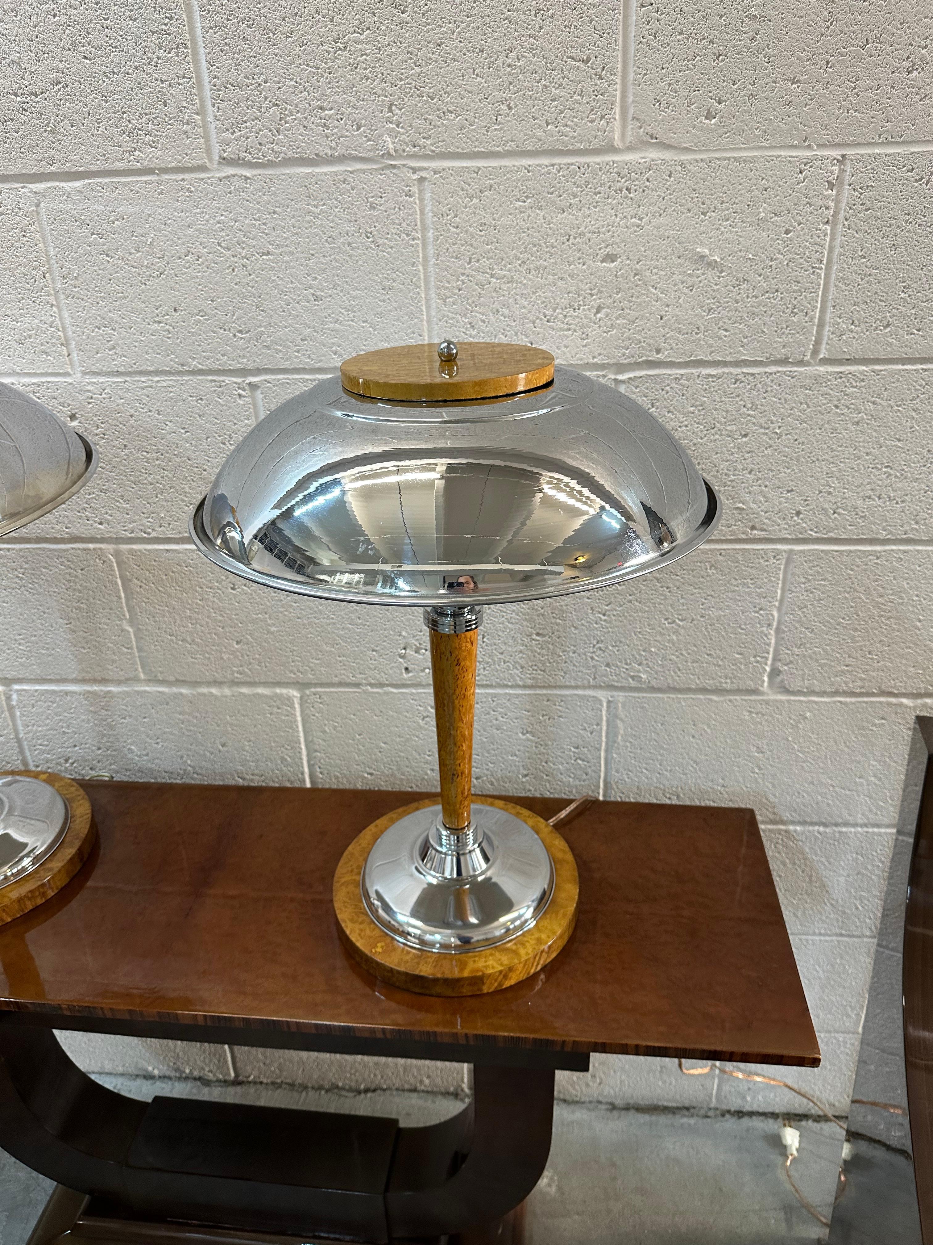 Pair of Art Deco Table Lamps in wood and chrome, 1920, France For Sale 9