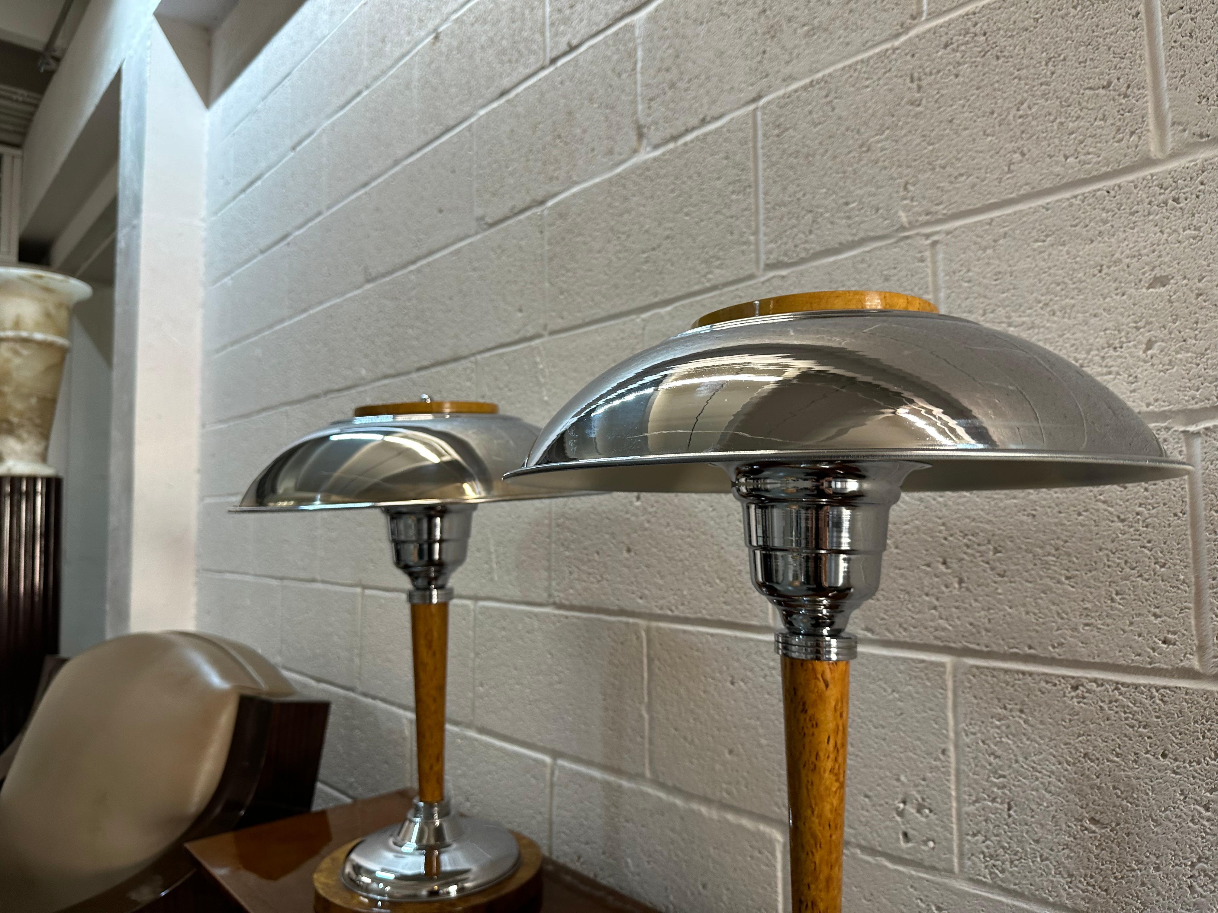 Pair of Art Deco Table Lamps in wood and chrome, 1920, France For Sale 11