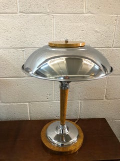 Pair of Art Deco Table Lamps in wood and chrome, 1920, France
