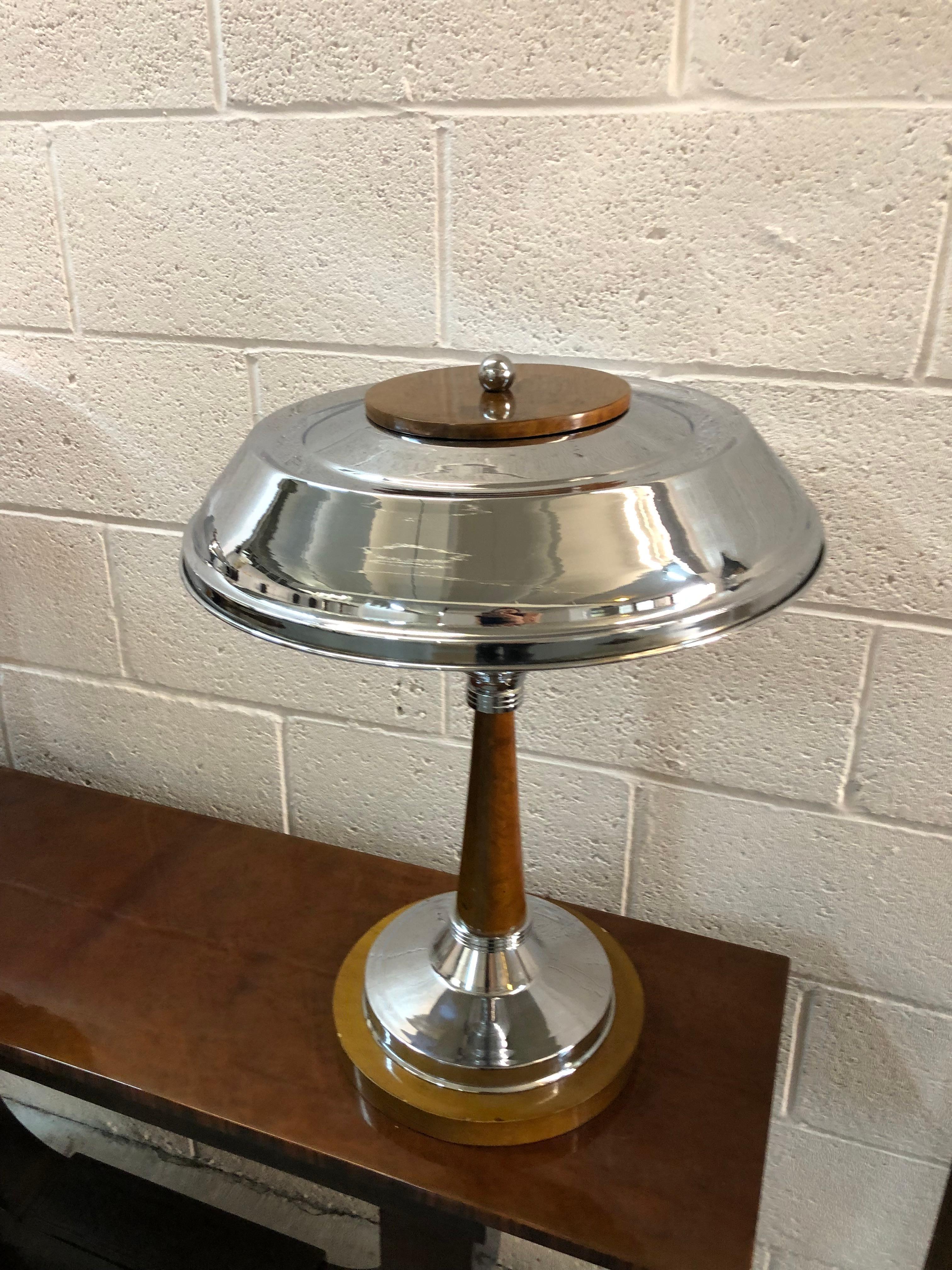 Chrome Pair of Art Deco Table Lamps in wood and chrome, 1920, France For Sale