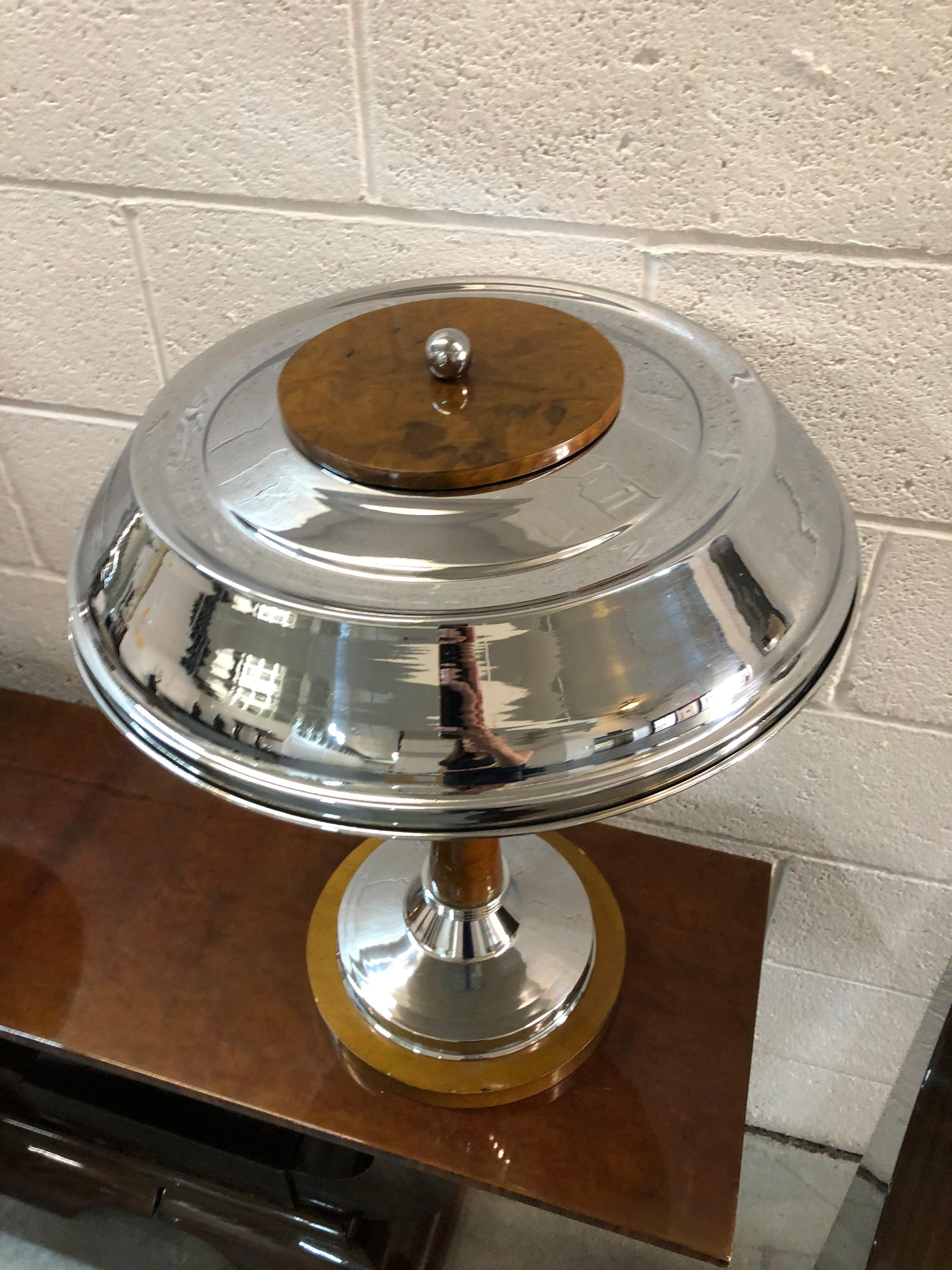Pair of Art Deco Table Lamps in wood and chrome, 1920, France For Sale 1