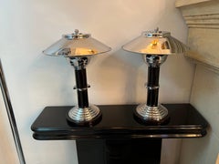 Pair of Art Deco Table Lamps in wood and chrome, France, 1930