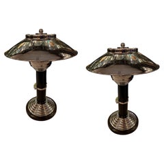 Pair of Art Deco Table Lamps in wood and chrome, France, 1930