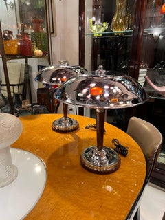 Pair of Art Deco Table Lamps in wood and chrome, France