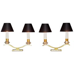 Pair of Art Deco Table Lamps Leleu Maison Baguès Style Brass Crystal Glass 1930s