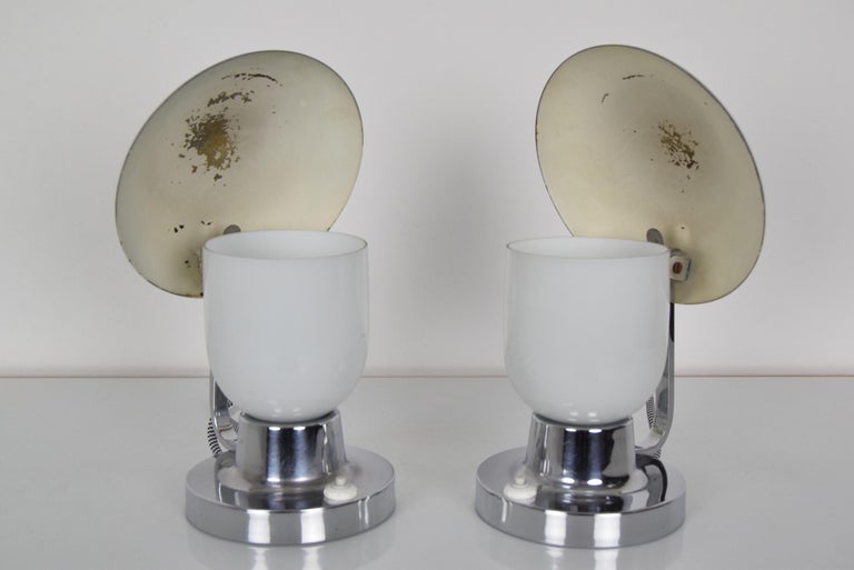 Glass Pair of Art Deco Table Lamps/Napako, 1940's For Sale