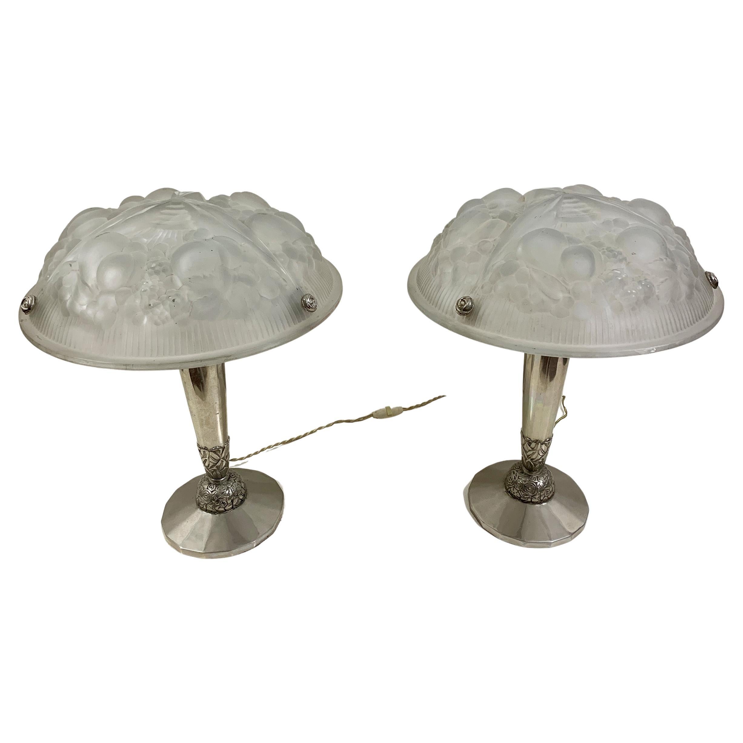 Coppia di lampade da tavolo Art Déco, firmate da Muller Frères Luneville