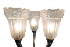 Art Deco Table Lamps, Bronze and Glass, Geometric Design, France, 1930
