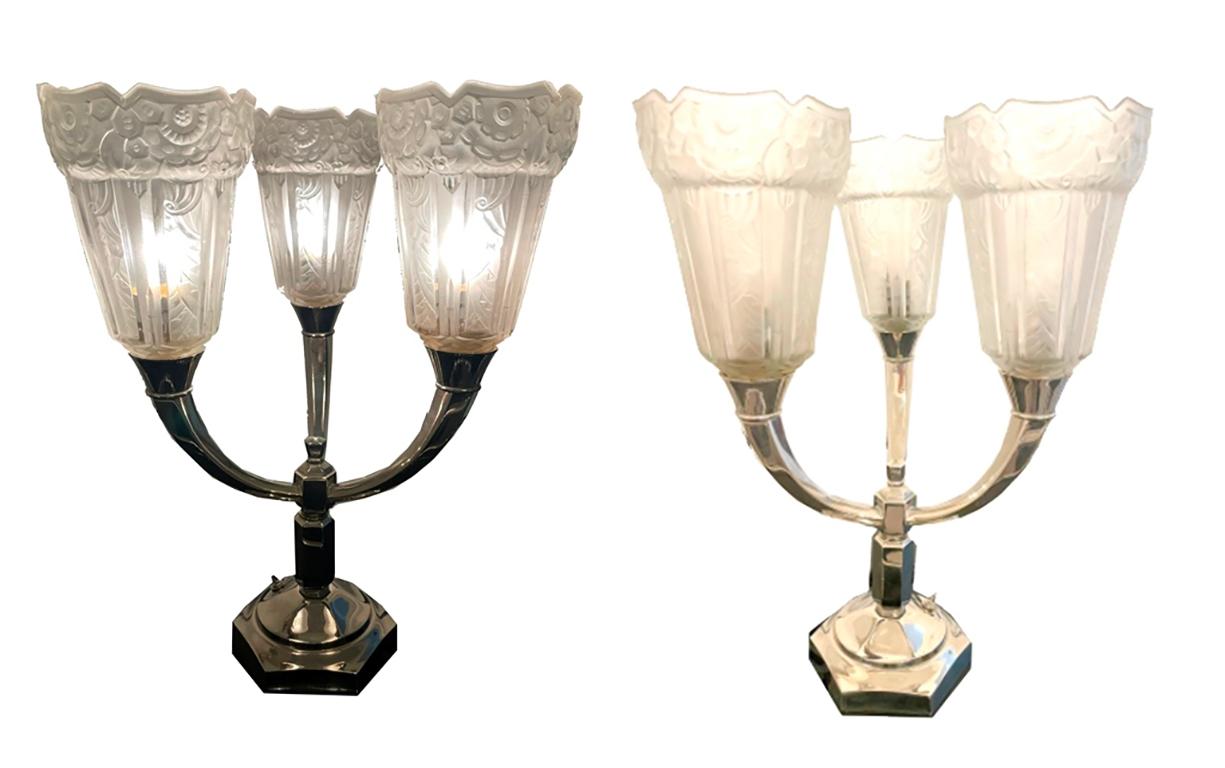 Pareja de lámparas de mesa Art Decó , firmadas Francés en venta