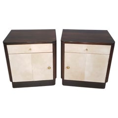 Pair of Art Deco Tables, Walnut and Parchment, Italy, 1940s