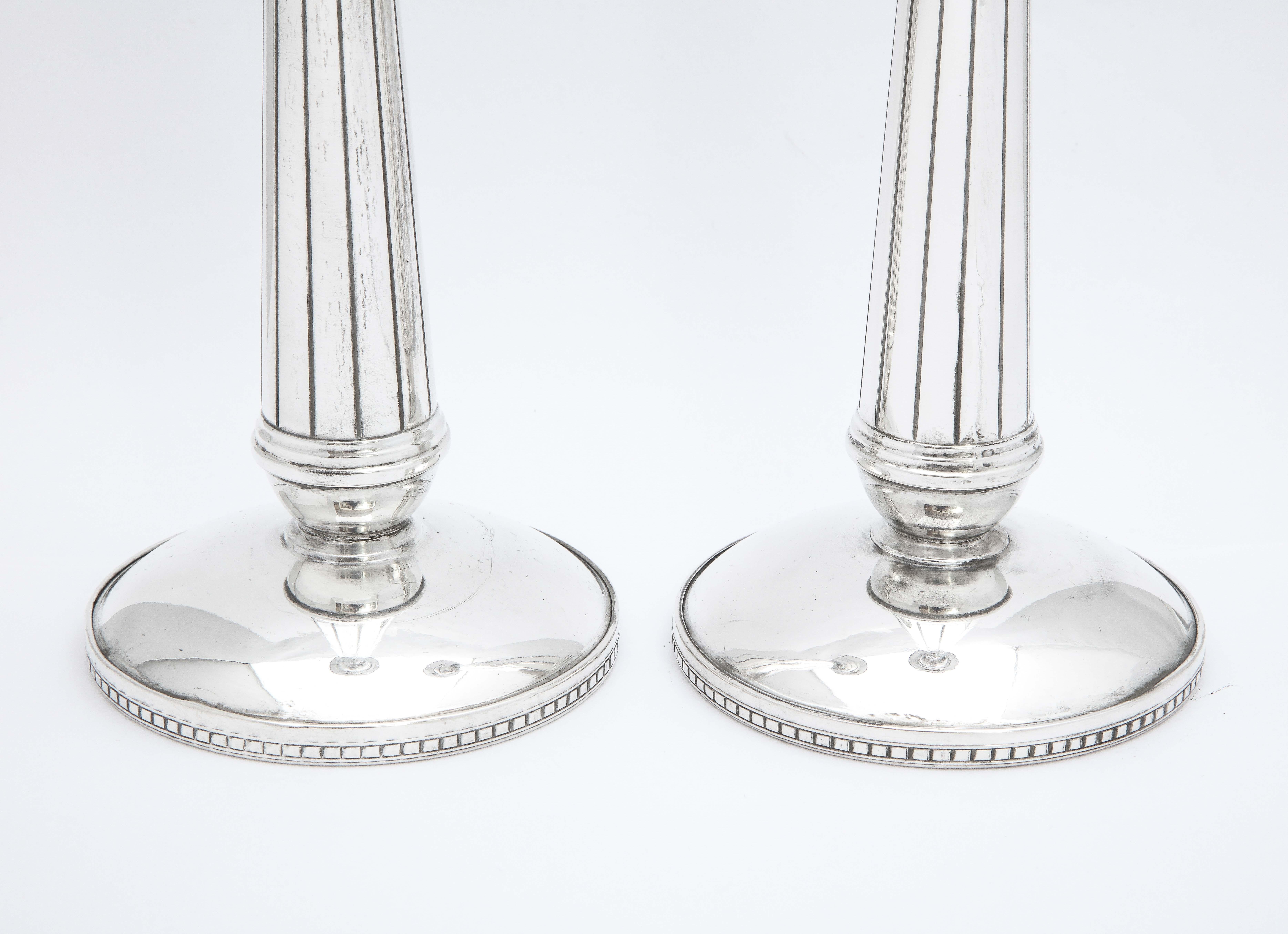 American Pair of Art Deco Tall Sterling Silver Candlesticks