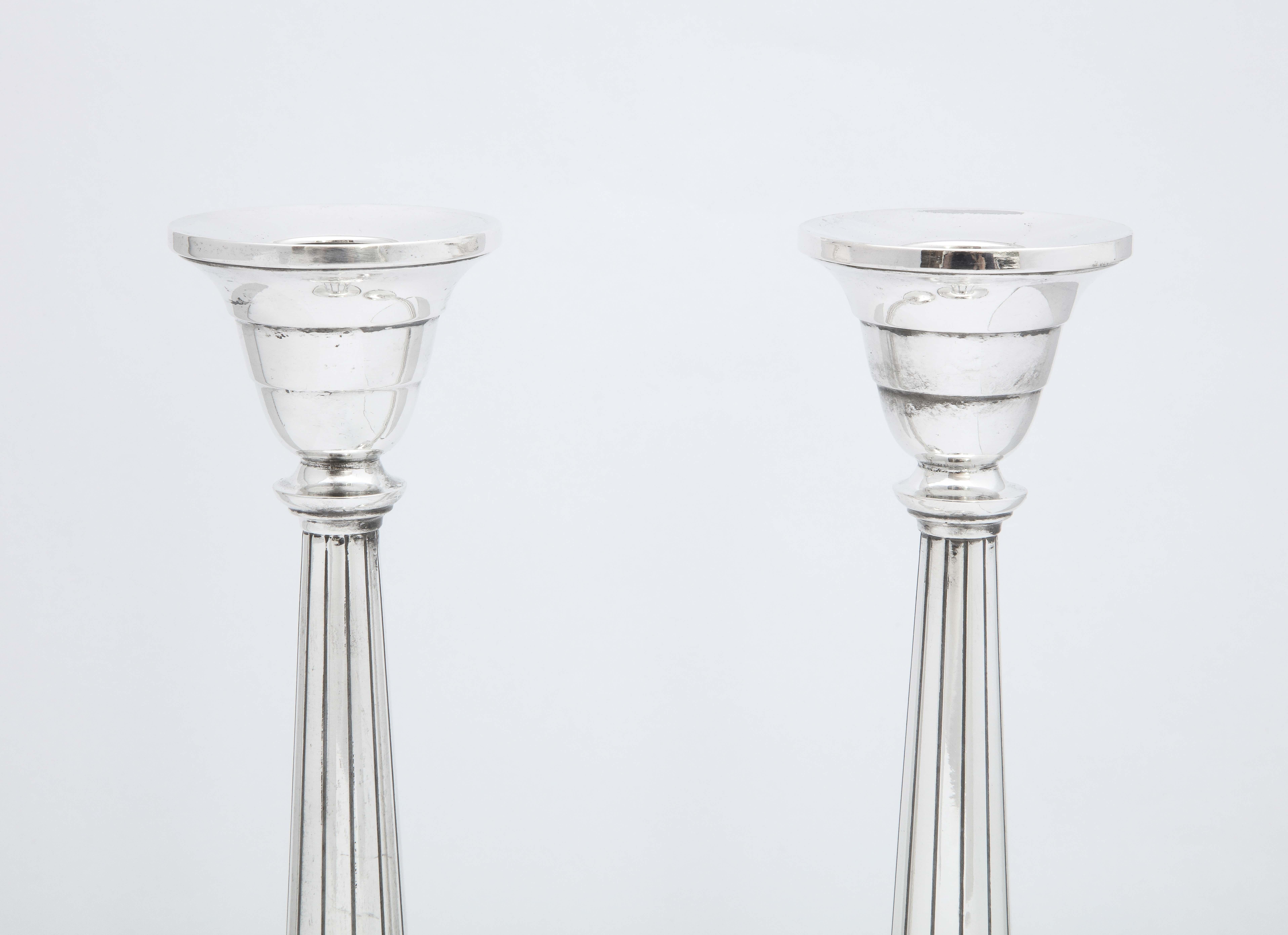Pair of Art Deco Tall Sterling Silver Candlesticks In Good Condition In New York, NY