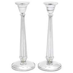 Pair of Art Deco Tall Sterling Silver Candlesticks