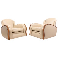 Pair of Art Deco Tank Armchairs in Leather