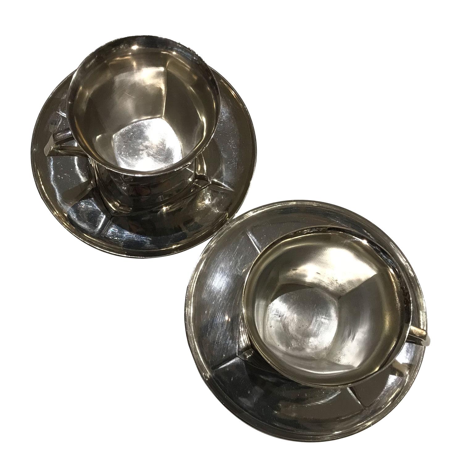Pareja de tazas de té Art Decó con platillos de Sue & Mare para Gallia, Christofle en Bueno estado para la venta en Paris, FR