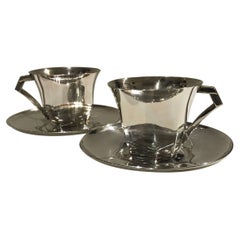Pair of Art Deco Tea Cups with Saucers by Sue & Mare for Gallia, Christofle