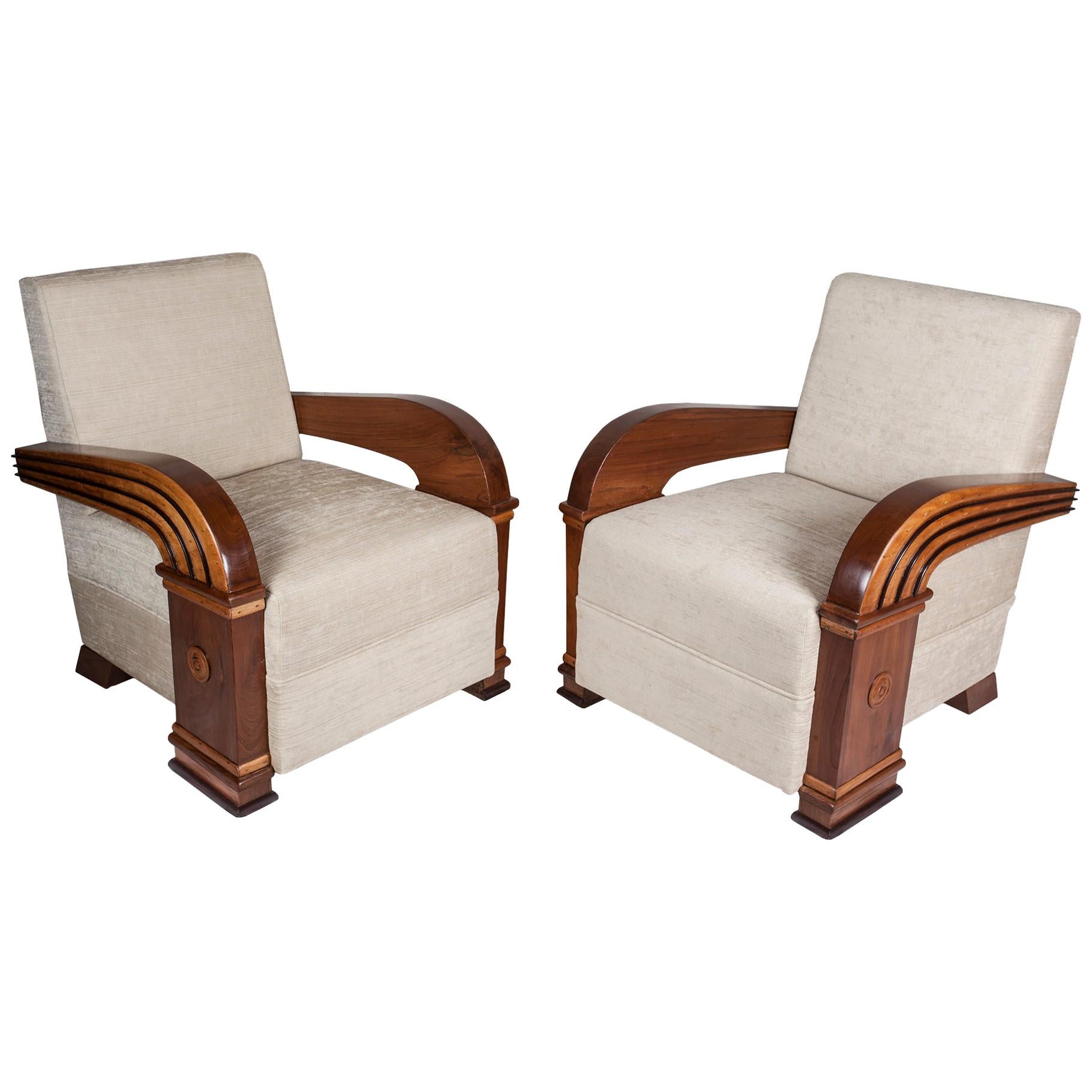 Pair of Art Deco Teak Club Chairs, European