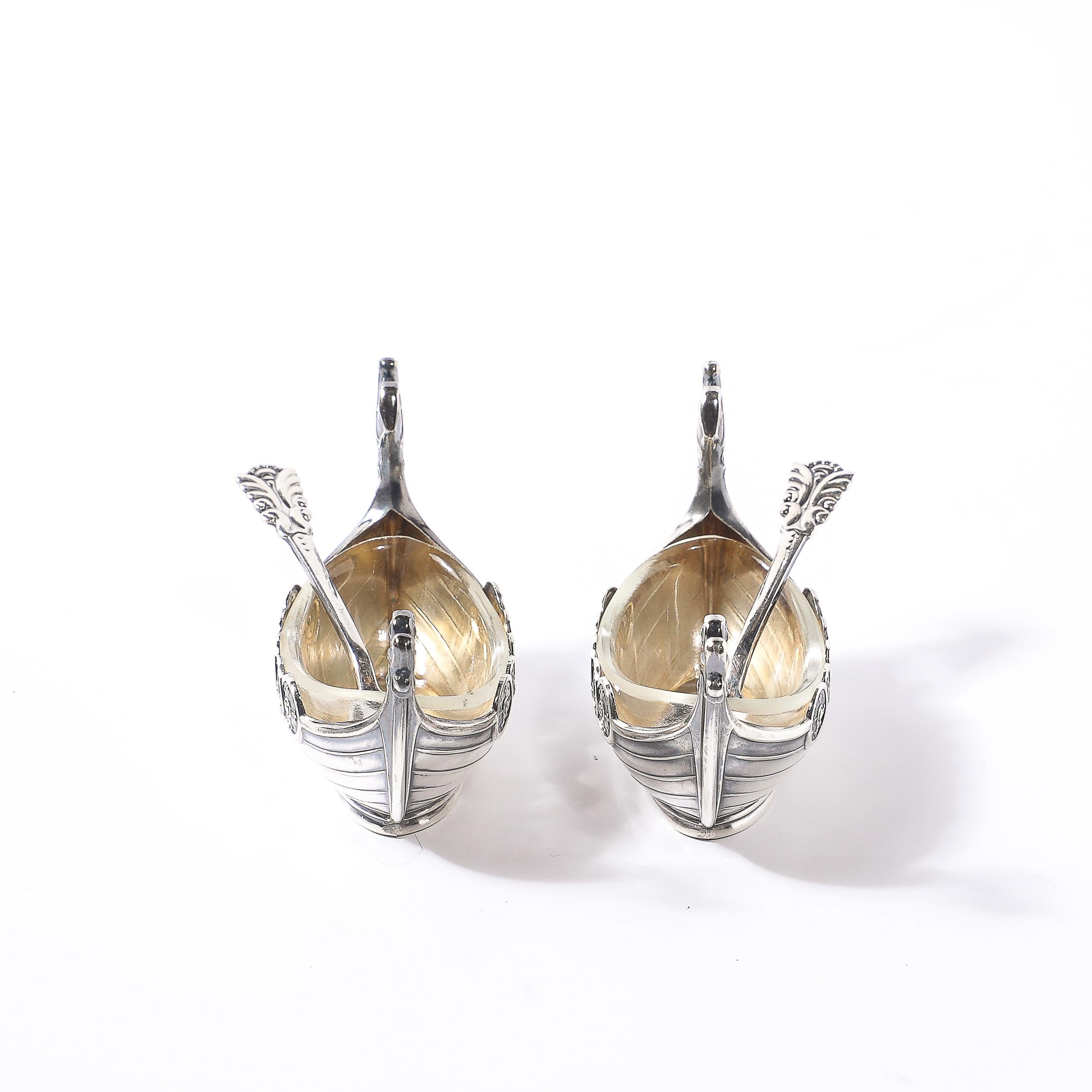 Paire de salières Art Déco Theodor Olsens en argent sterling pour bateau viking Excellent état - En vente à New York, NY
