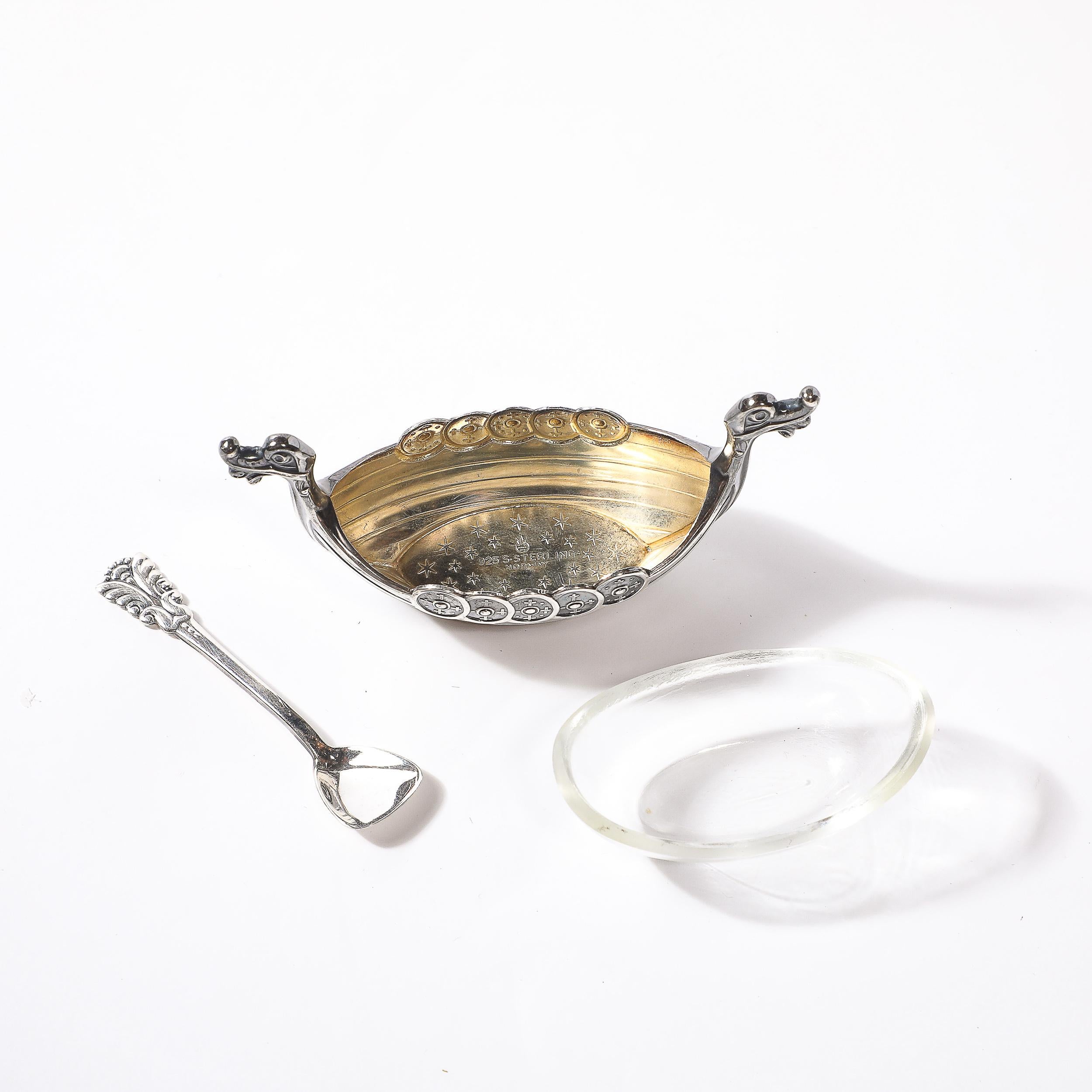 Paire de salières Art Déco Theodor Olsens en argent sterling pour bateau viking en vente 2