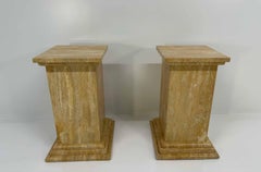Pair of Art Deco Travertine Columns, Italy, Elegant Design, 1940s