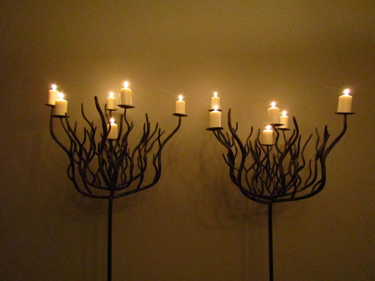 Pair of Art Deco Tree Shaped Wrought Iron Candle Holders Torchieres For Sale 6