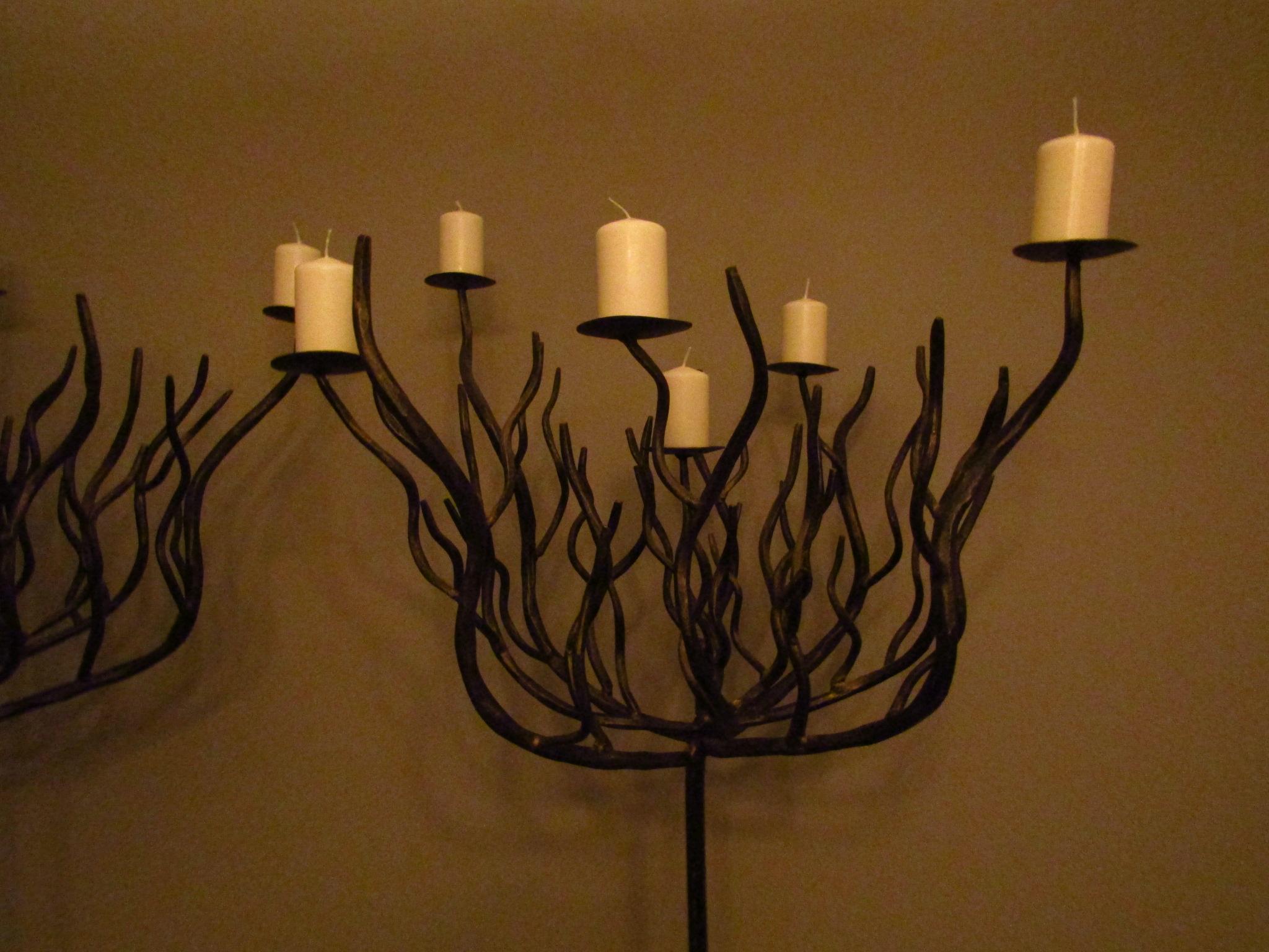 Pair of Art Deco Tree Shaped Wrought Iron Candle Holders Torchieres 6