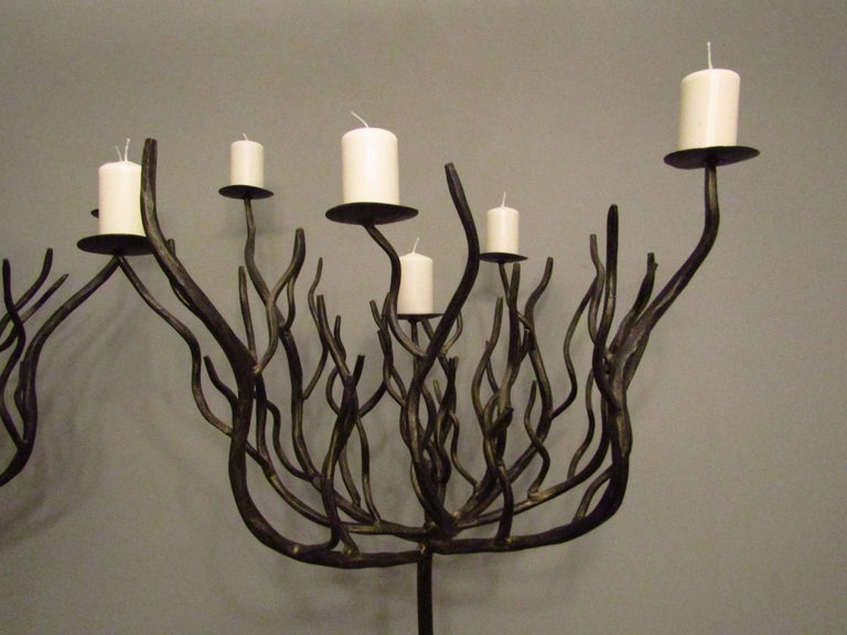 Pair of Art Deco Tree Shaped Wrought Iron Candle Holders Torchieres For Sale 12