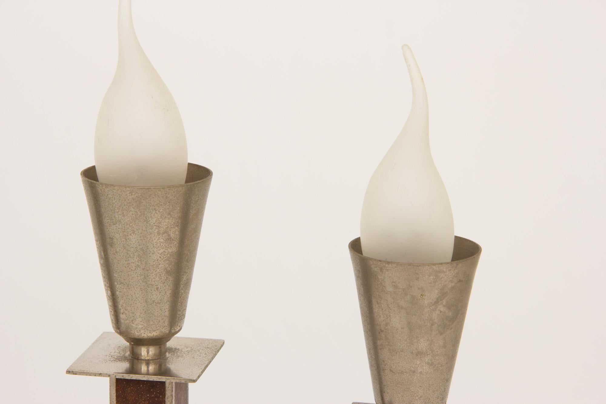 20th Century Pair of Art Deco Triple Candelabras by M. Offner