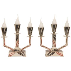 Antique Pair of Art Deco Triple Candelabras by M. Offner