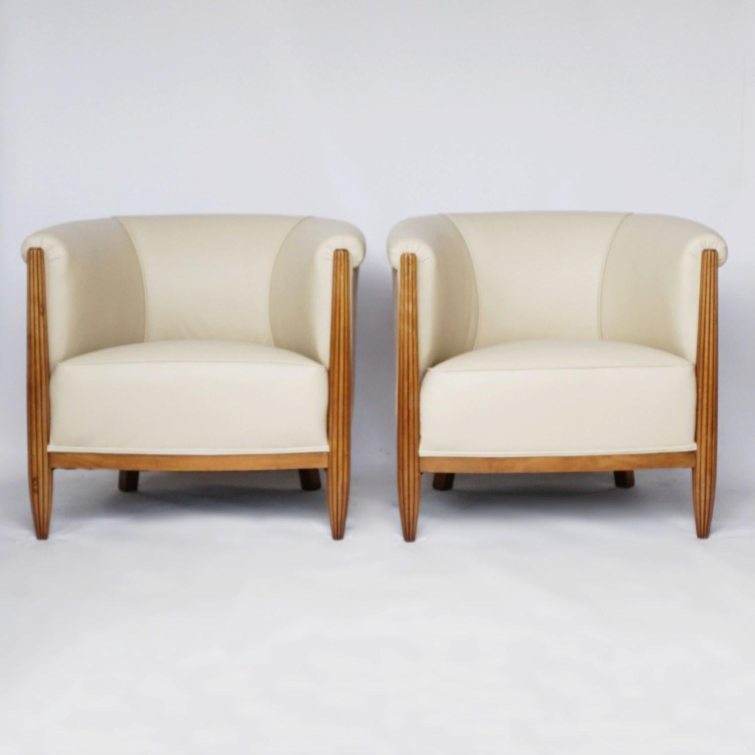 French Pair of Art Deco Tub Chairs Attributed to Paul Follot