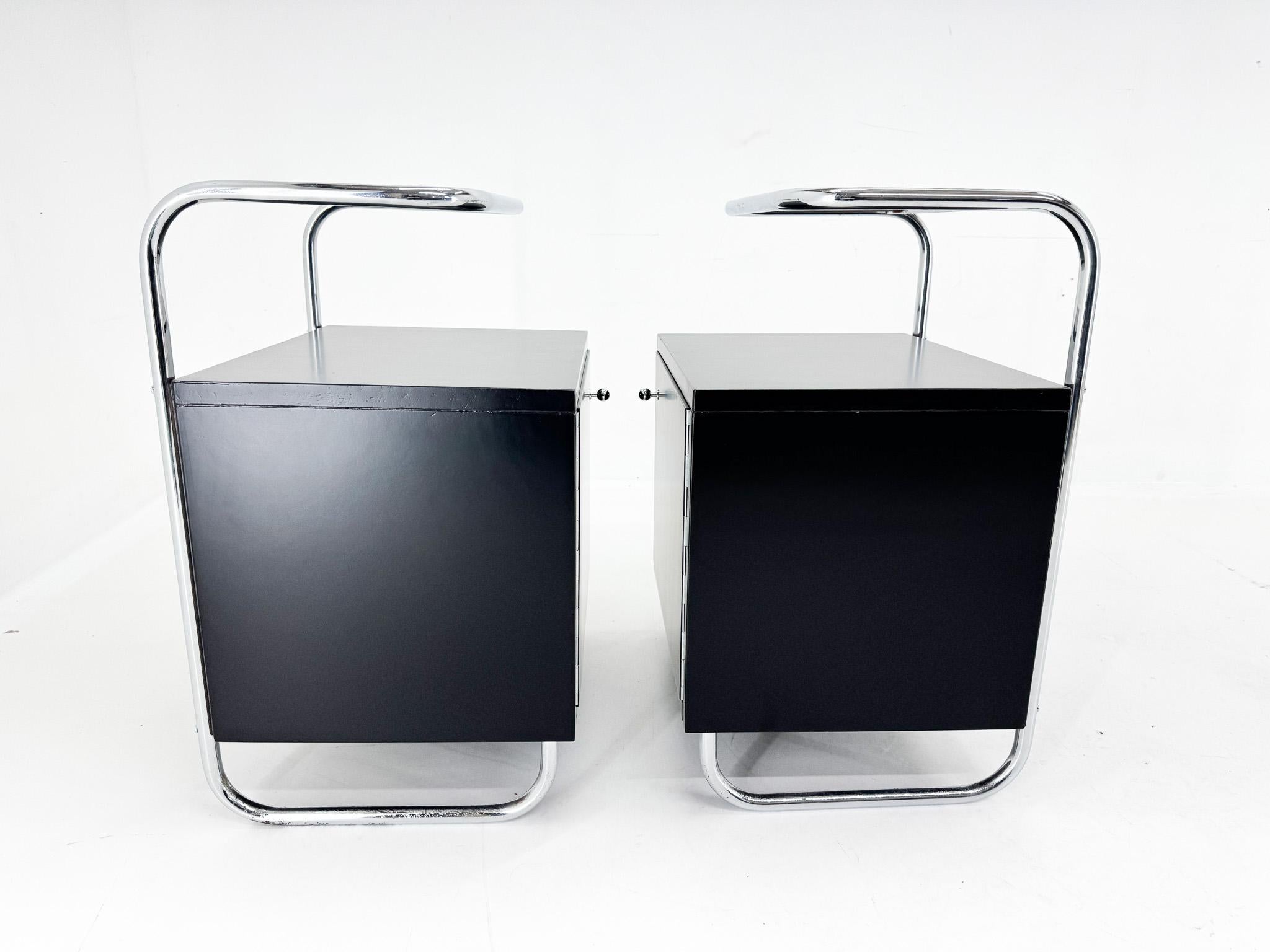Pair of Art Deco Tubular Bedside Tables, Czechoslovakia For Sale 11