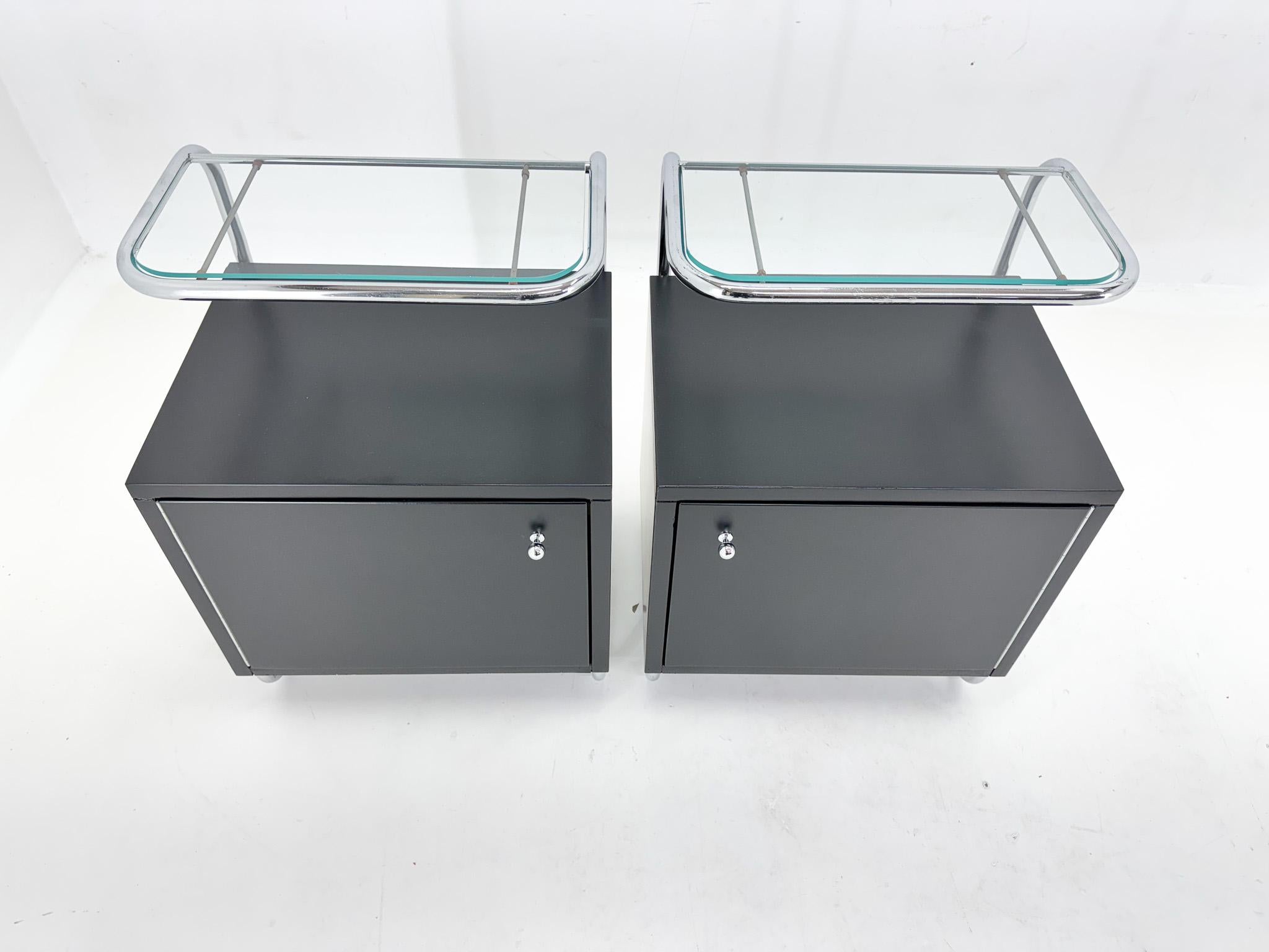 20th Century Pair of Art Deco Tubular Bedside Tables, Czechoslovakia For Sale