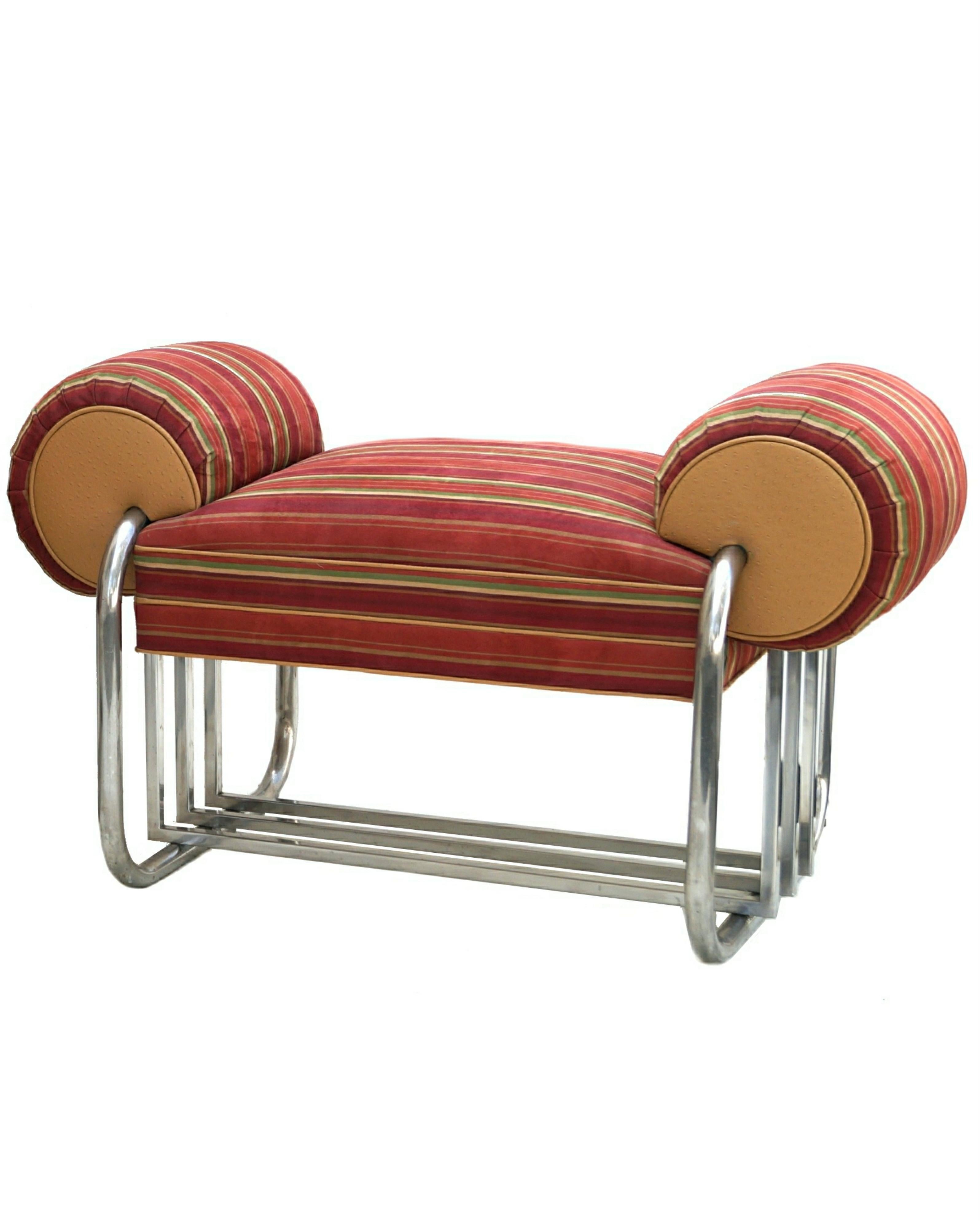 American Pair of Art Deco Tubular Chrome Bench Benches by Donald Deskey