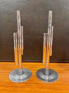 Pair of Art Deco Tubular Chrome Bud Vases by Ruth & William Gerth for Chase Co