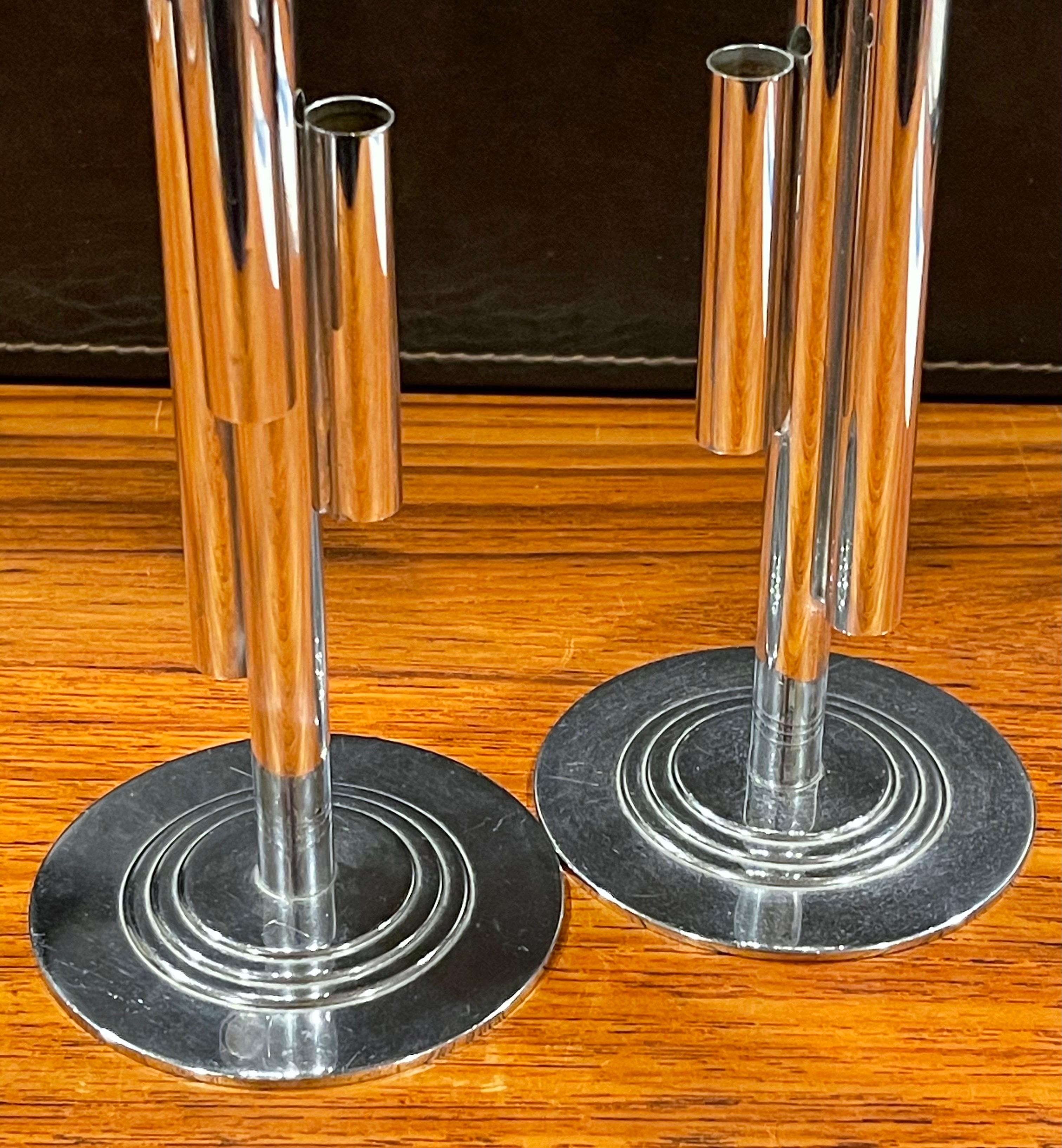 Pair of Art Deco Tubular Chrome Bud Vases by Ruth & William Gerth for Chase Co For Sale 2