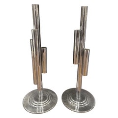 Pair of Art Deco Tubular Chrome Bud Vases by Ruth & William Gerth for Chase Co