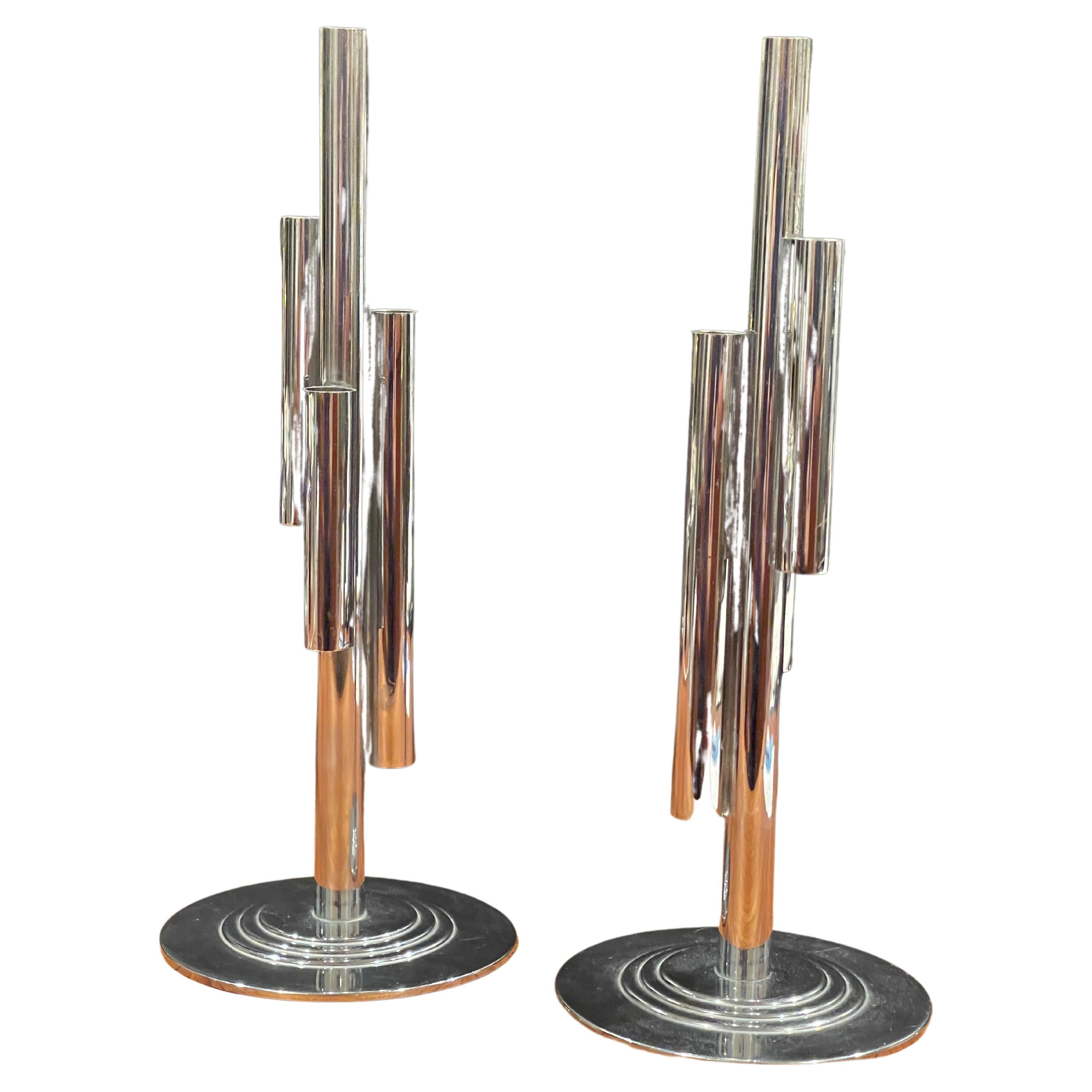 Pair of Art Deco Tubular Chrome Bud Vases by Ruth & William Gerth for Chase Co