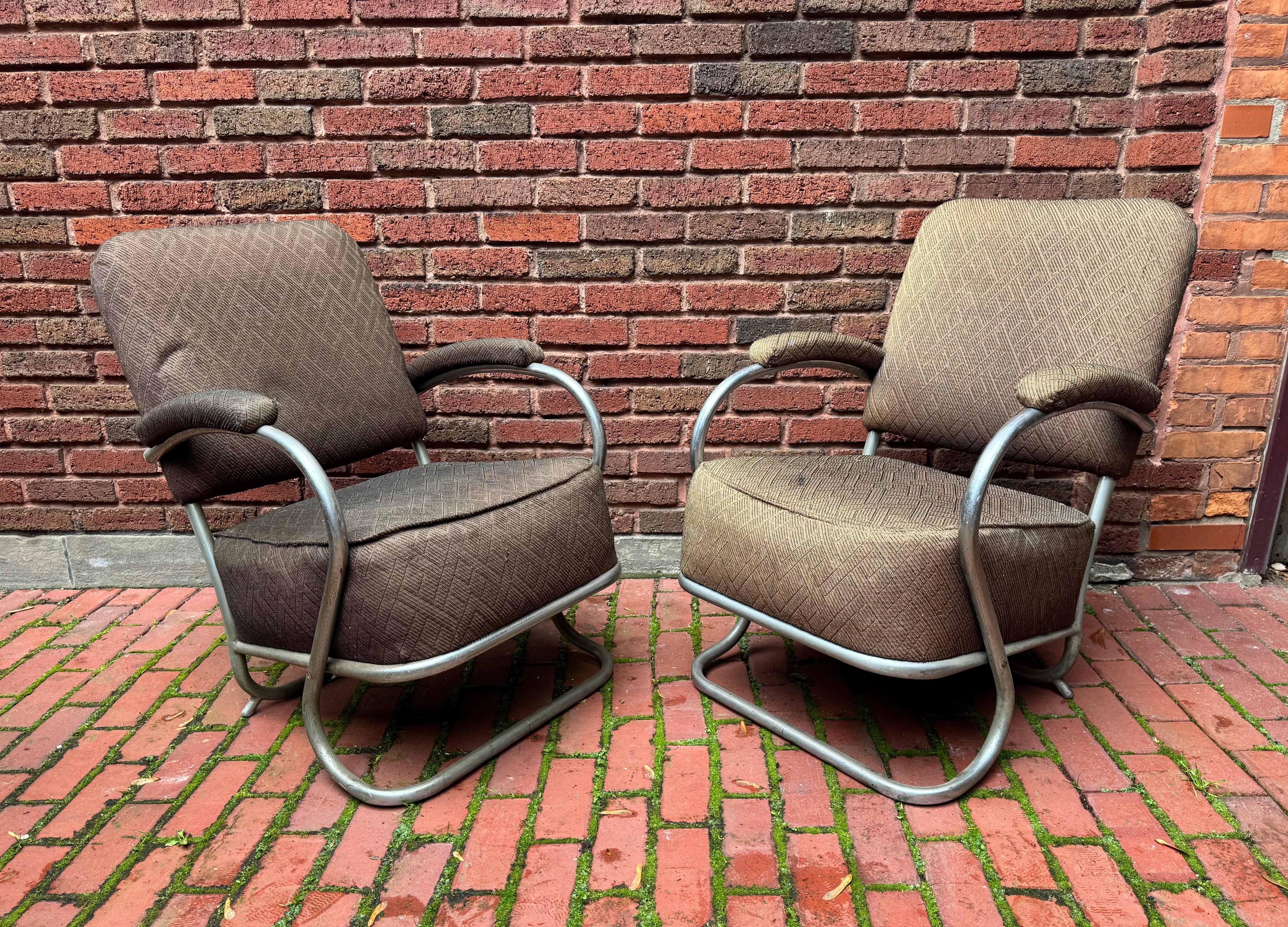Paar verchromte Art-Déco-Lounge-Sessel, K E M Weber im Angebot 4