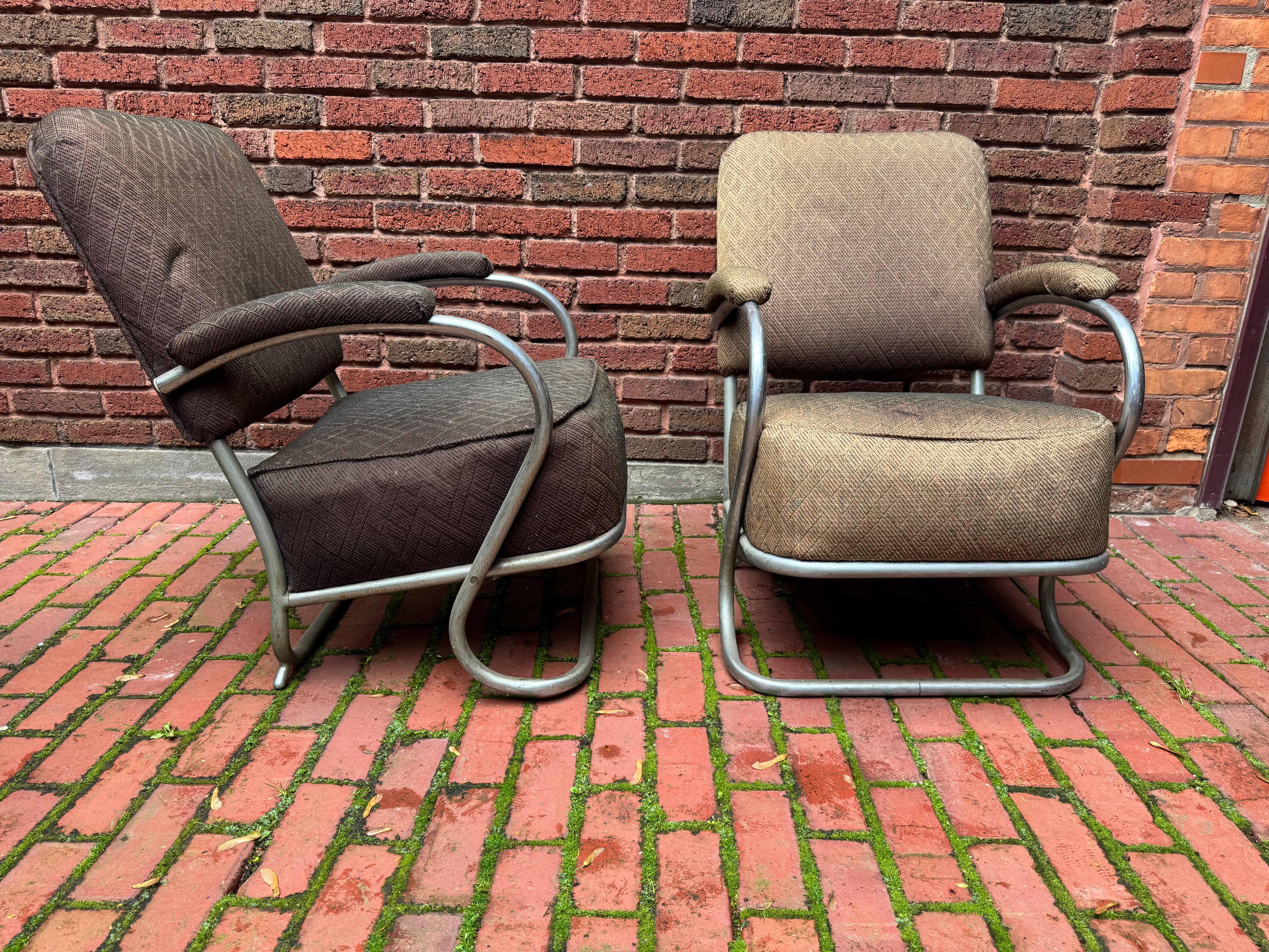 Paar verchromte Art-Déco-Lounge-Sessel, K E M Weber im Angebot 7