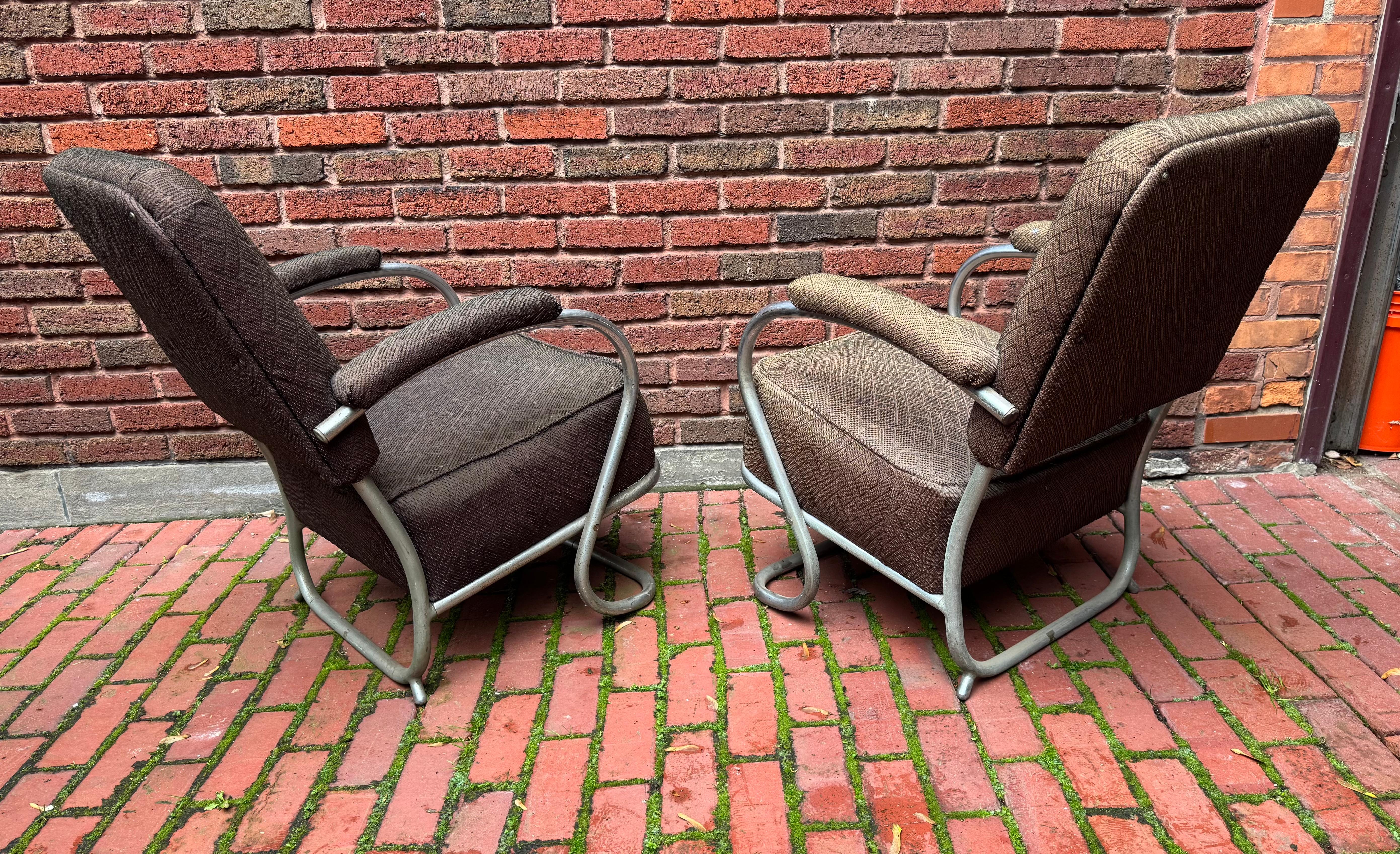 Paar verchromte Art-Déco-Lounge-Sessel, K E M Weber im Angebot 2