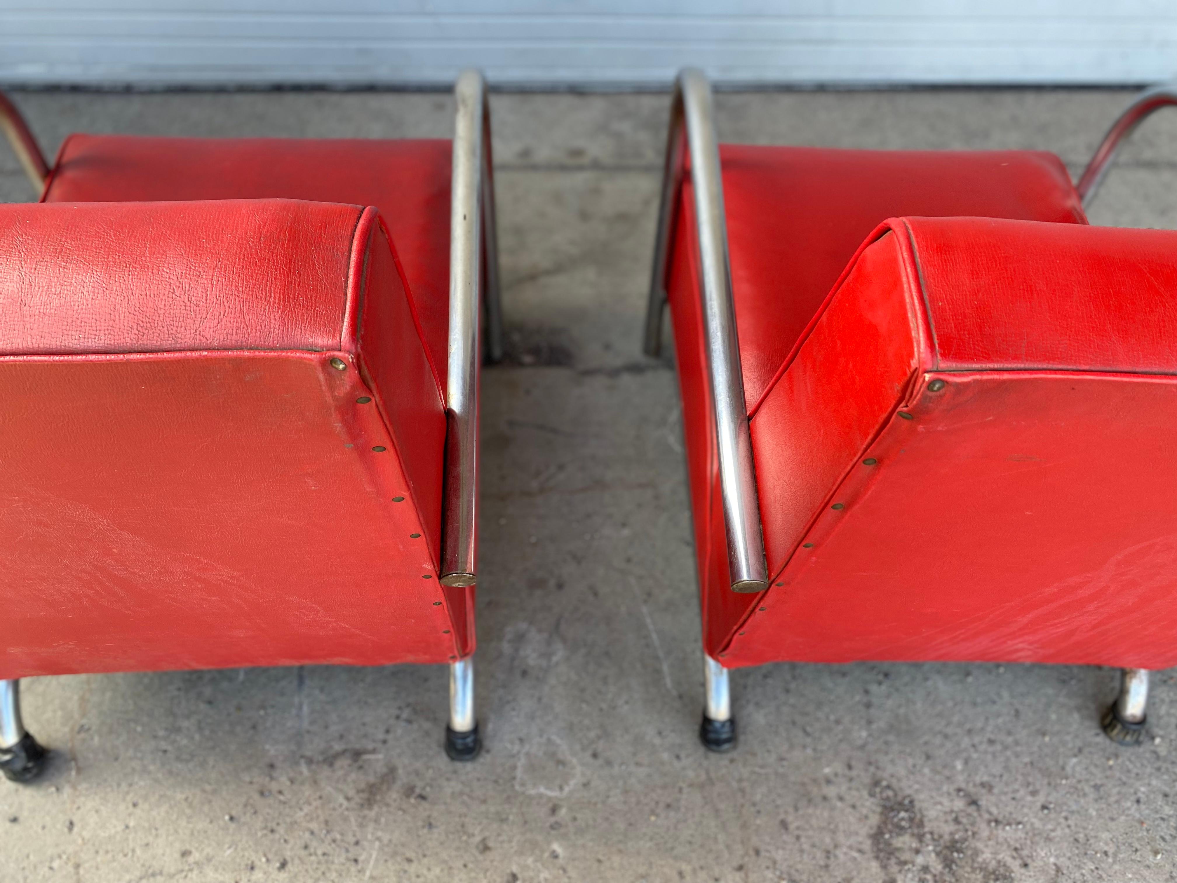Pair of Art Deco Tubular Chrome Streamline Lounge Chairs In Good Condition In Buffalo, NY